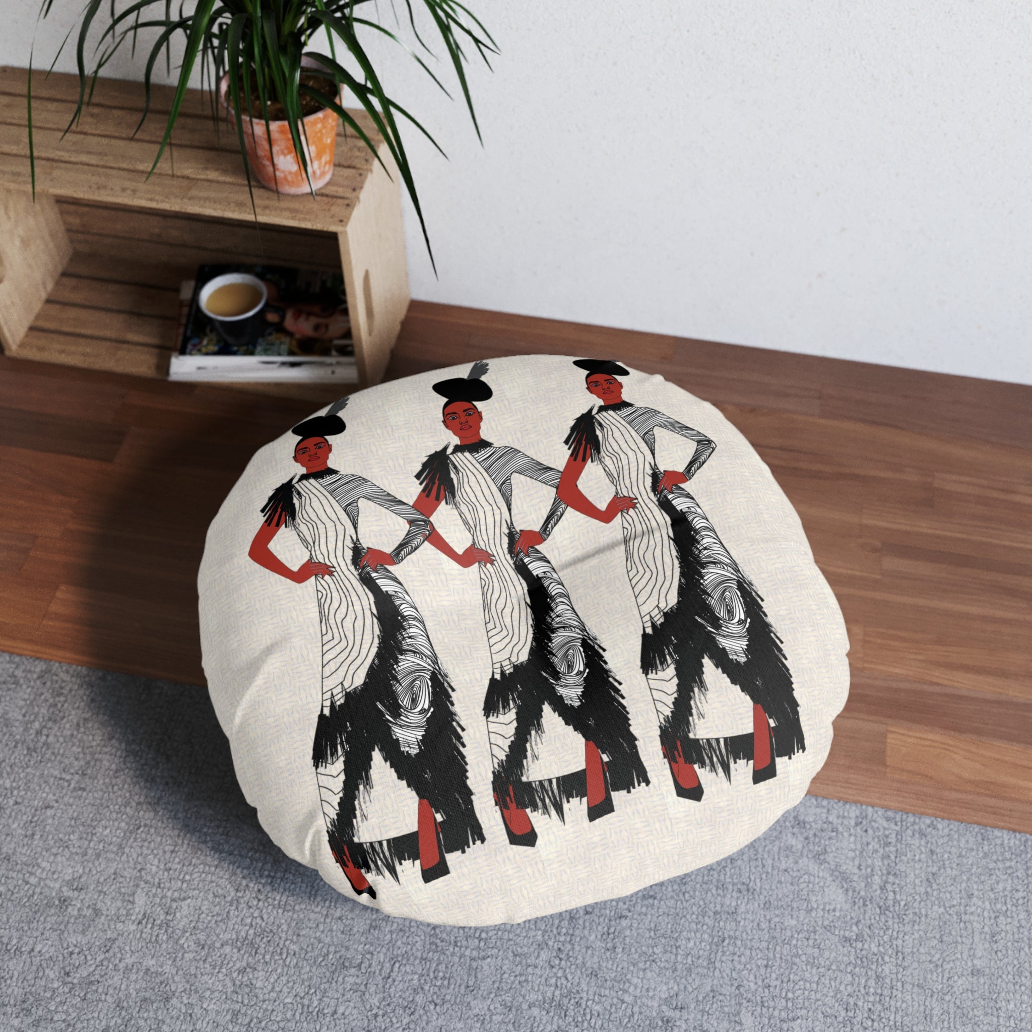 "Fierce Honey" Art Deco Flapper Trio Round Floor Pillow