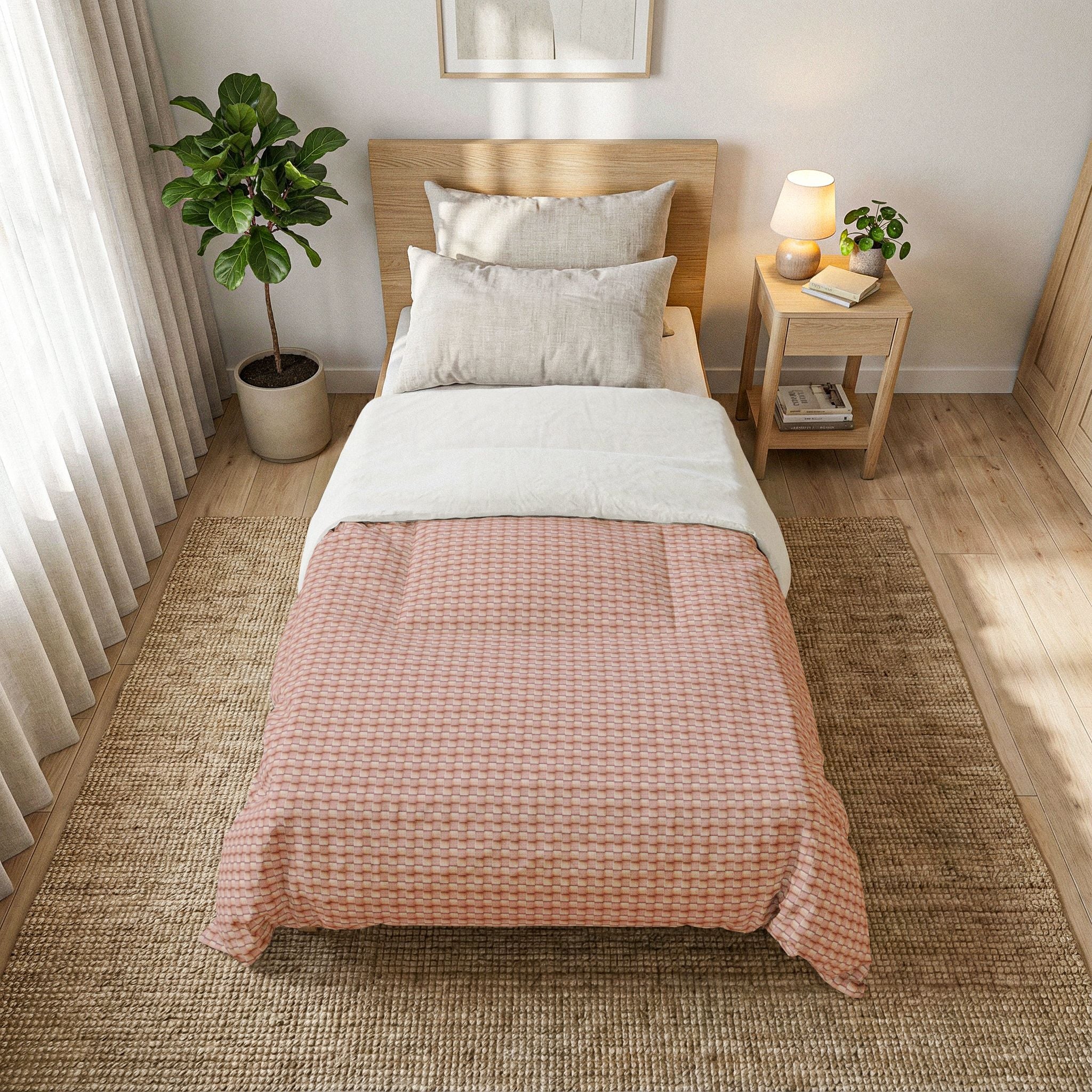 "Grandma Rose" Blush Pink Houndstooth Cotton Comforter – Soft Quilted Bedspread for Modern Cozy Bedrooms