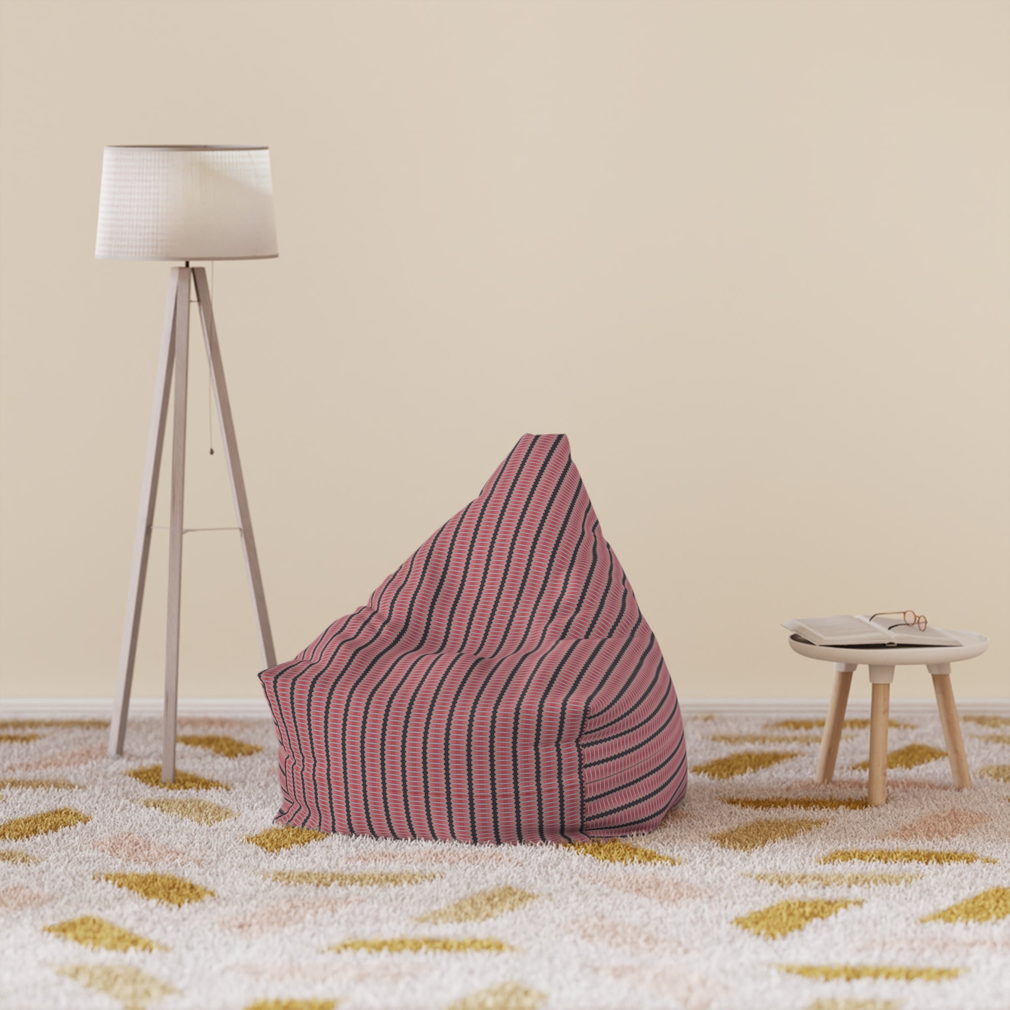 "The Nike of Samothrace" Striped Pink Bean Bag Cover – Cozy Boho Lounge Chair Slipcover