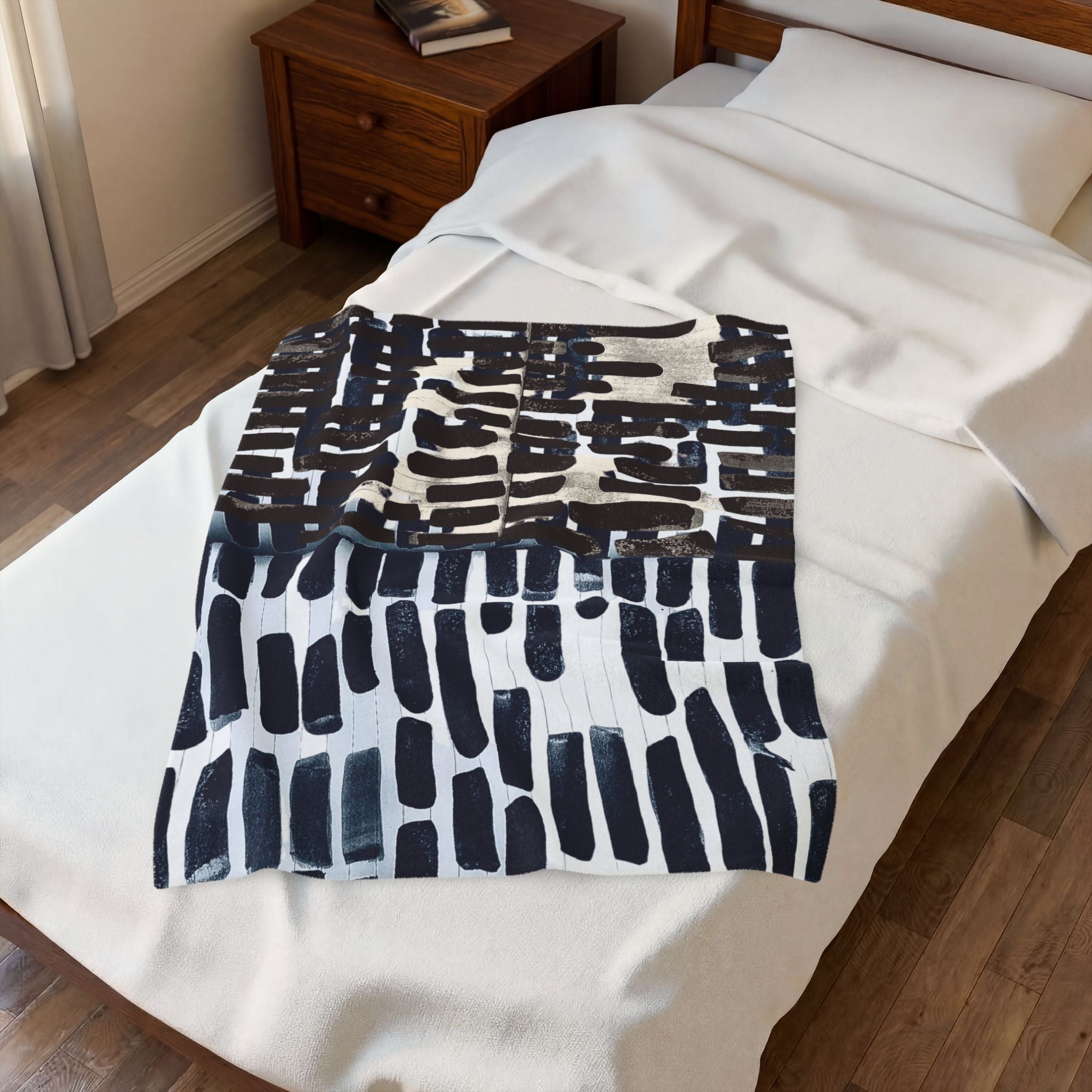 "Only My Notebook Knows How I Feel, My Heart Is On Every Page" Plush Blanket — Abstract Indigo, India Ink on Notebook Lined Paper - Brushstroke Throw