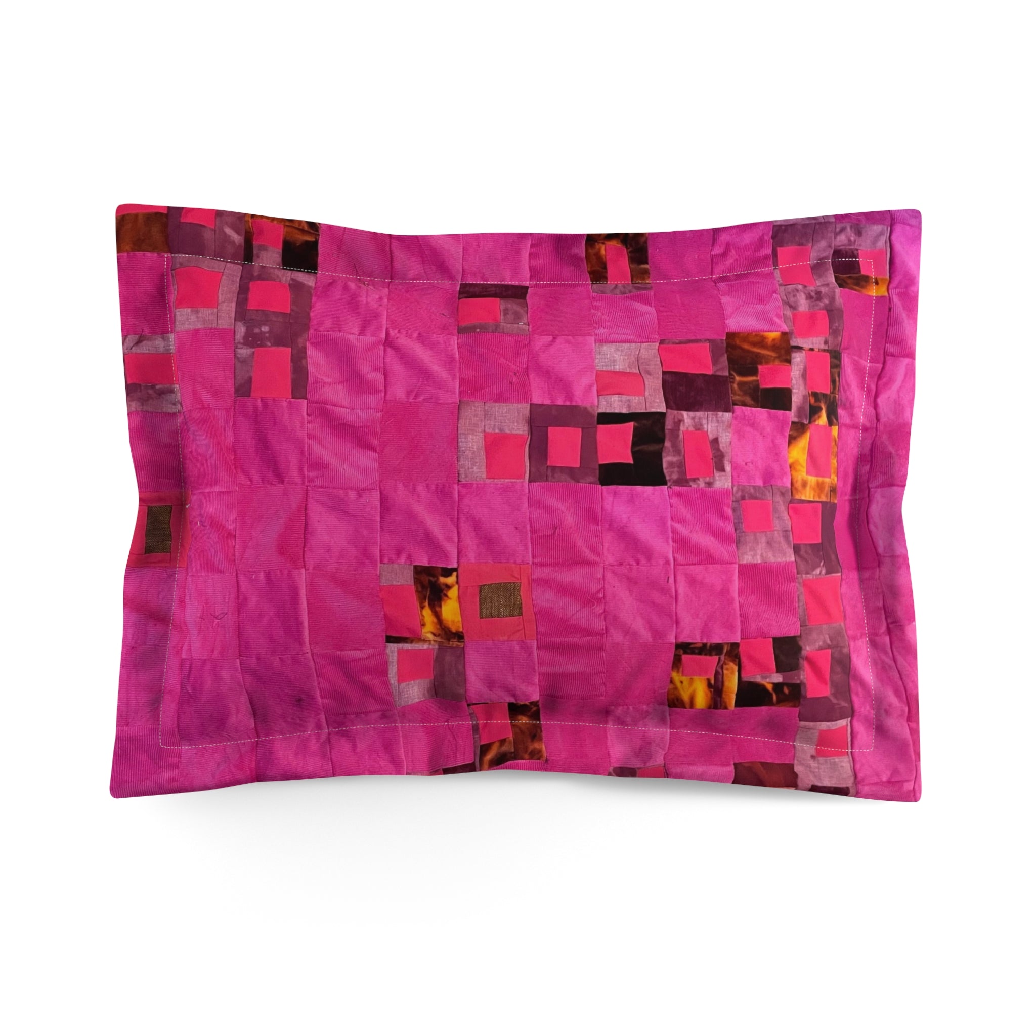 "Lela" Pink Patchwork Microfiber Pillow Sham — Modern Geometric Accent for Bedroom