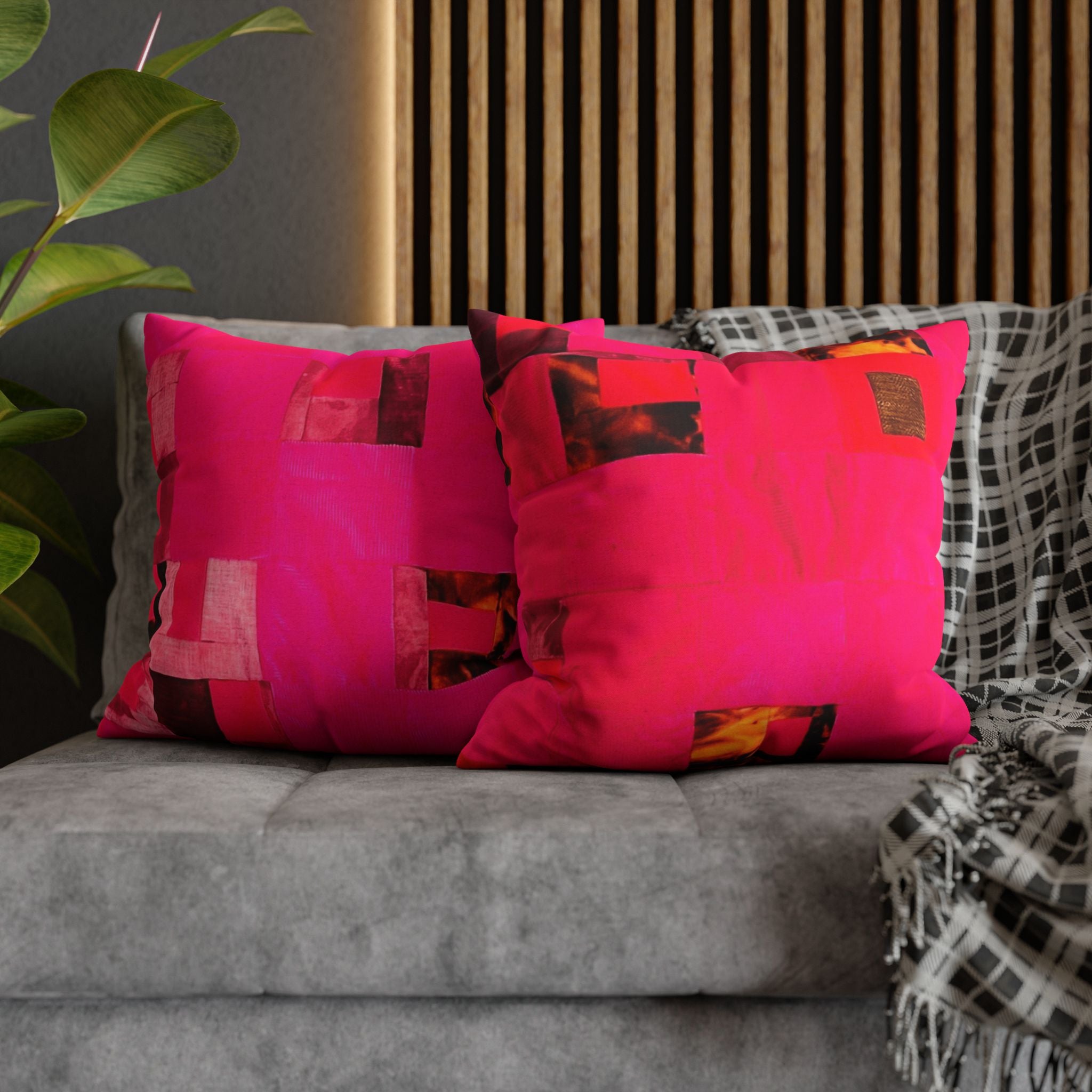 "Lela Lela" Hot Pink Abstract Square Pillowcase — Modern Geometric Decorative Throw Pillow
