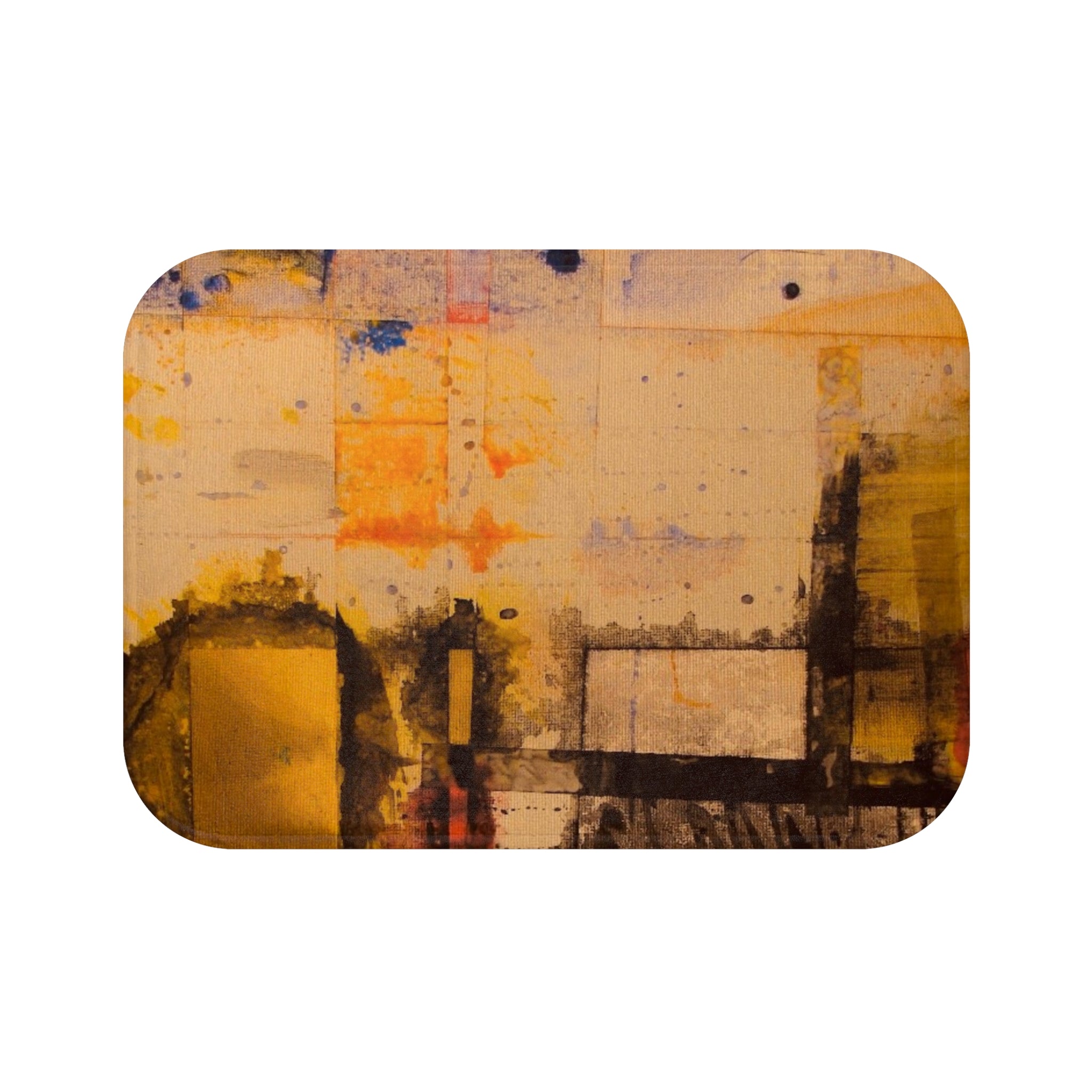 "Dance in the Rain" Abstract Urban Yellow Bath Mat — Modern Industrial Bathroom Rug