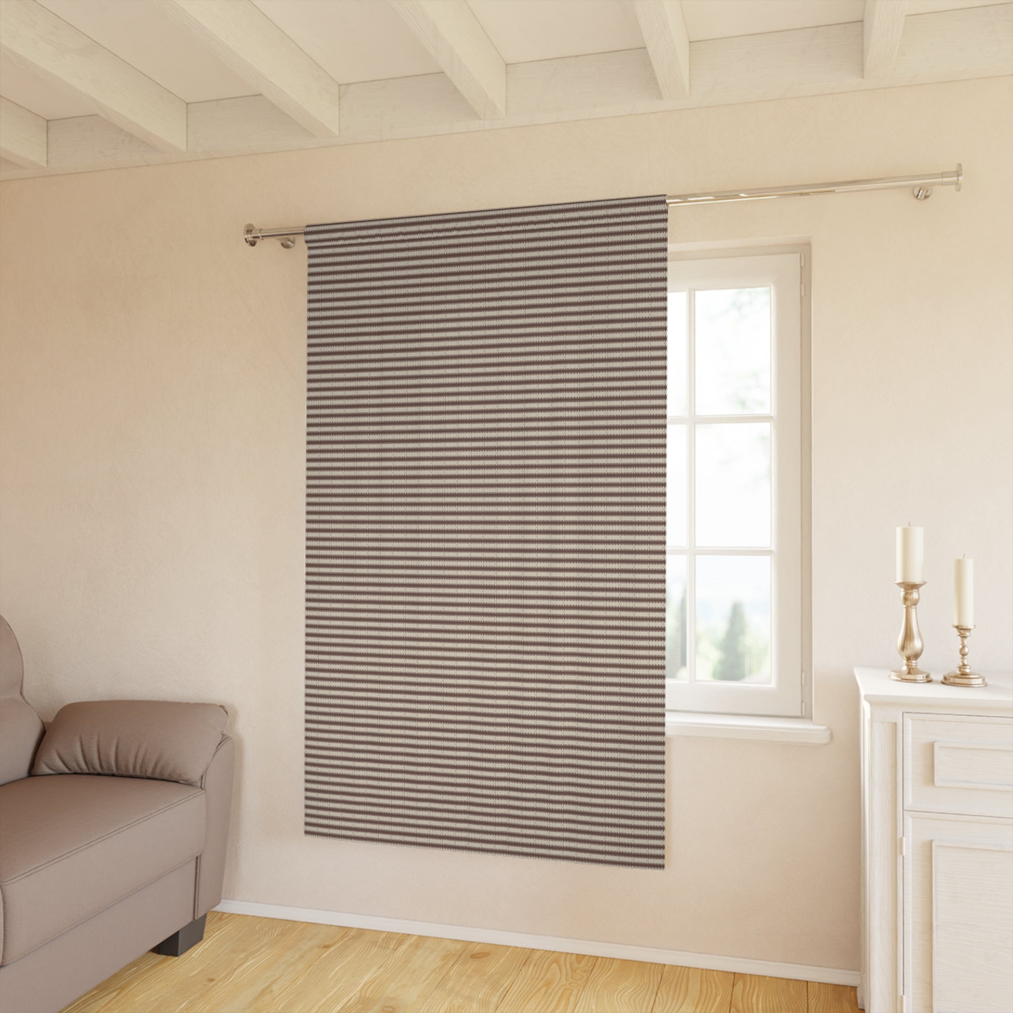 "Mississippi Morning" Striped Beige Window Curtain Panel — Neutral Single-Piece Curtain for Living Room, Bedroom & Minimal Decor