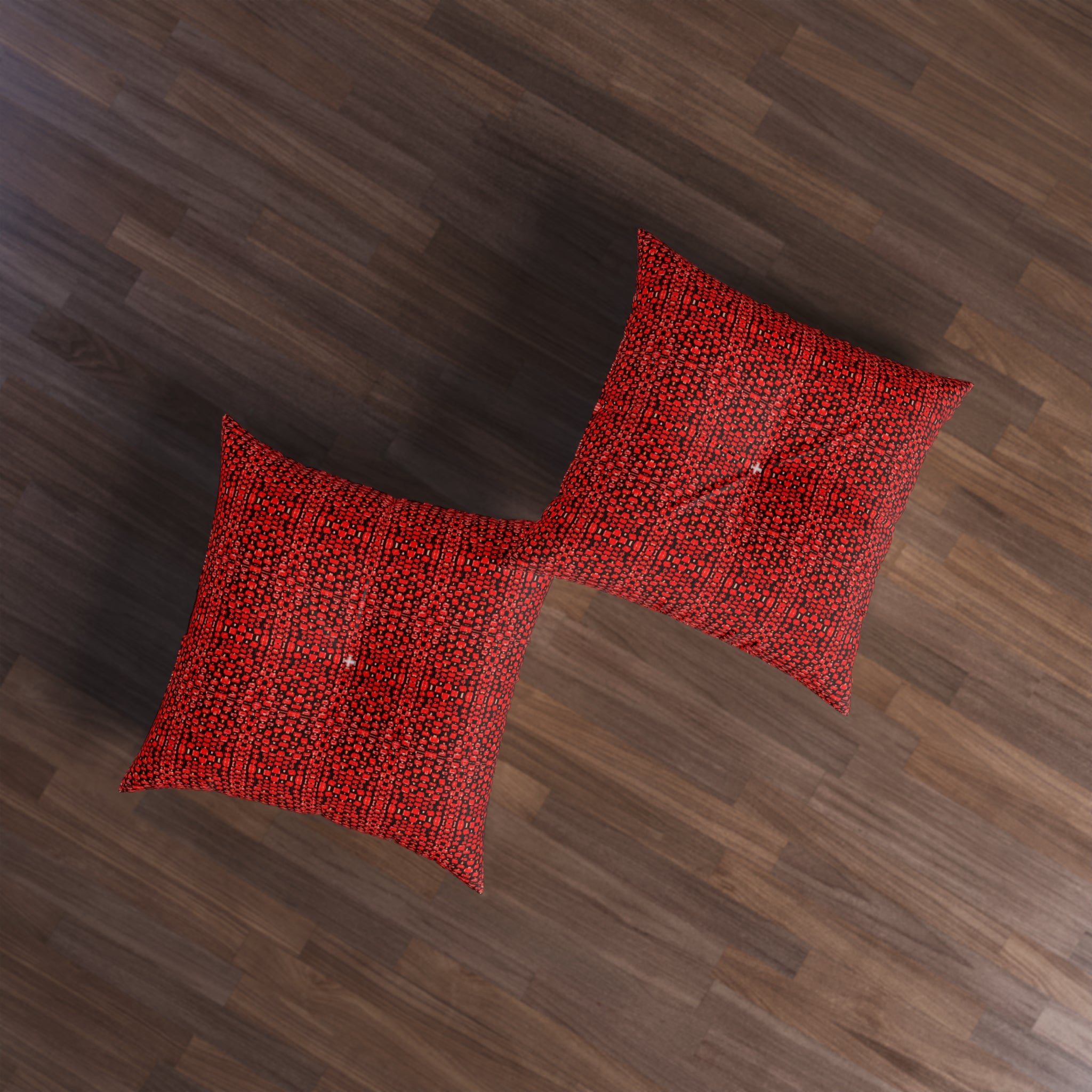 "Japanese Cherry Blossom" Red Woven Texture Square Floor Pillow — Cozy Bohemian Accent Cushion
