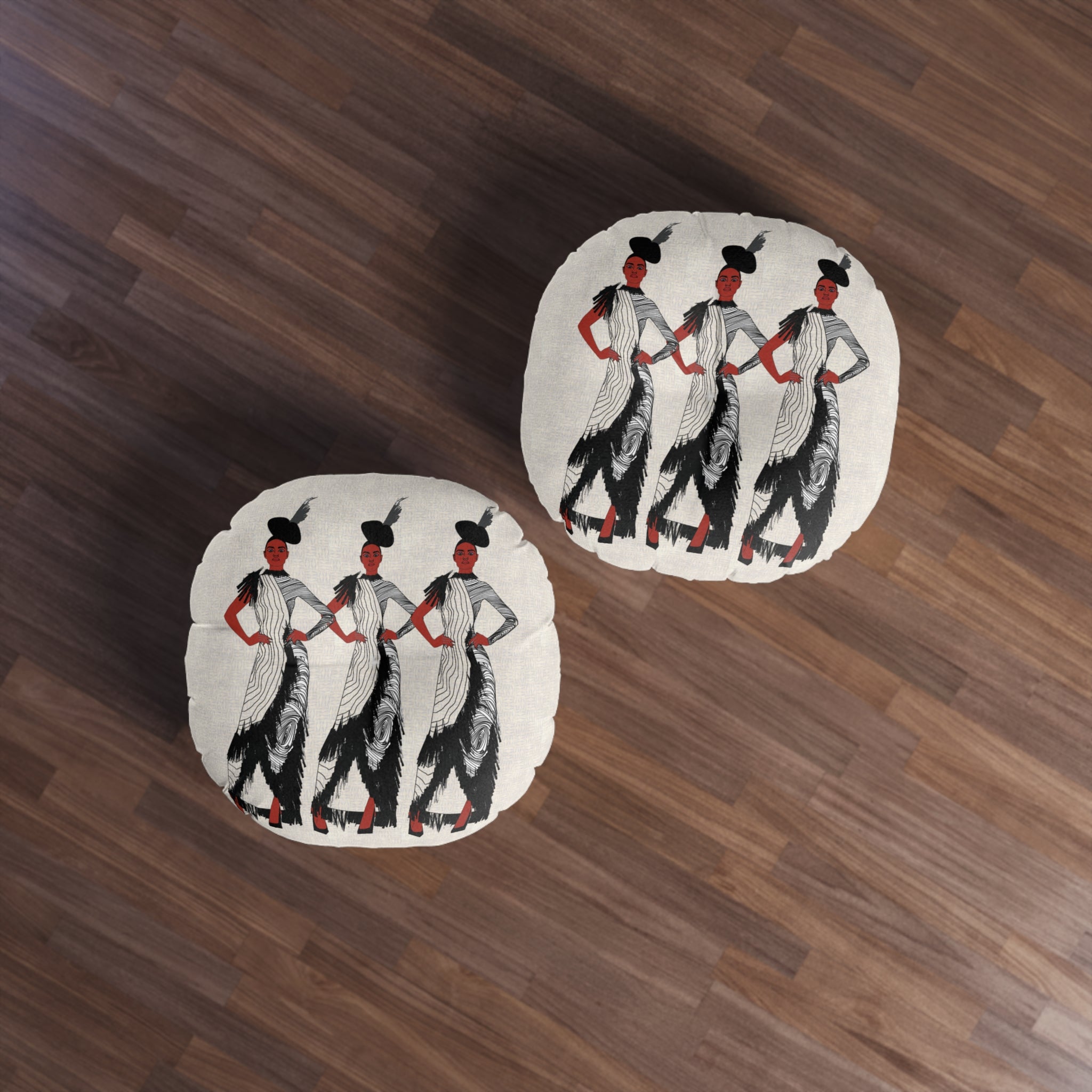 "Fierce Honey" Art Deco Flapper Trio Round Floor Pillow