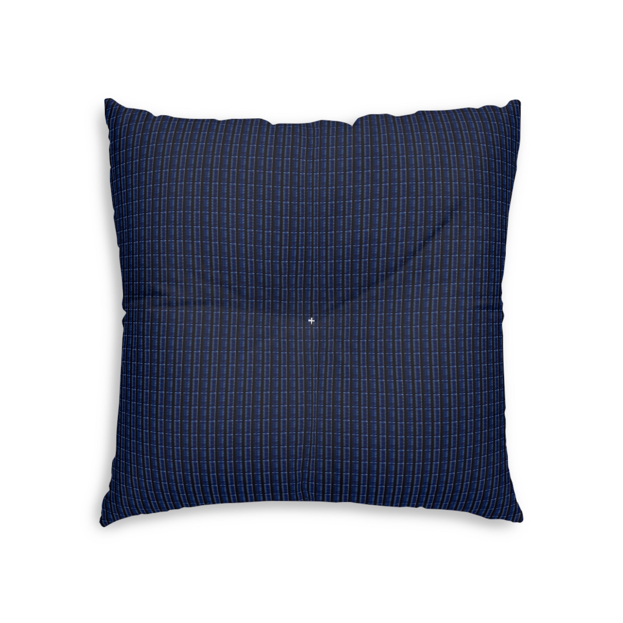 "Mississippi Midnight: Lovely Banjo Blues" Black and Navy Plaid Tufted Floor Pillow — Cozy Square Accent Cushion