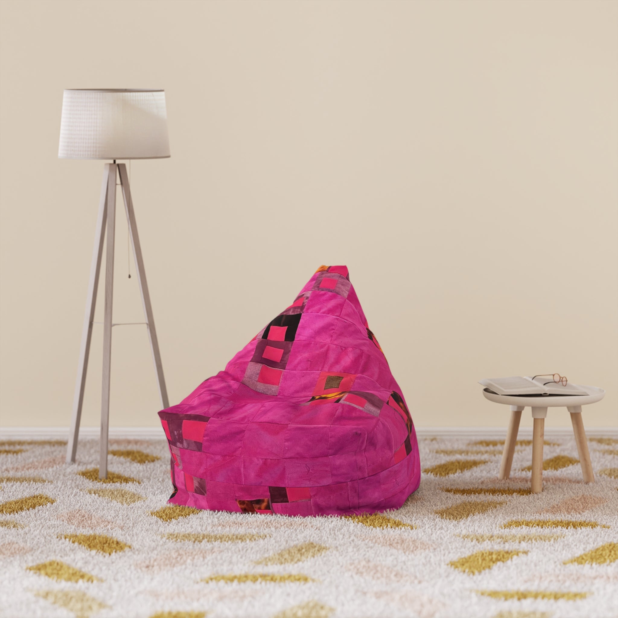 "Lela" Pink Patchwork Bean Bag Cover — Vibrant Geometric Accent