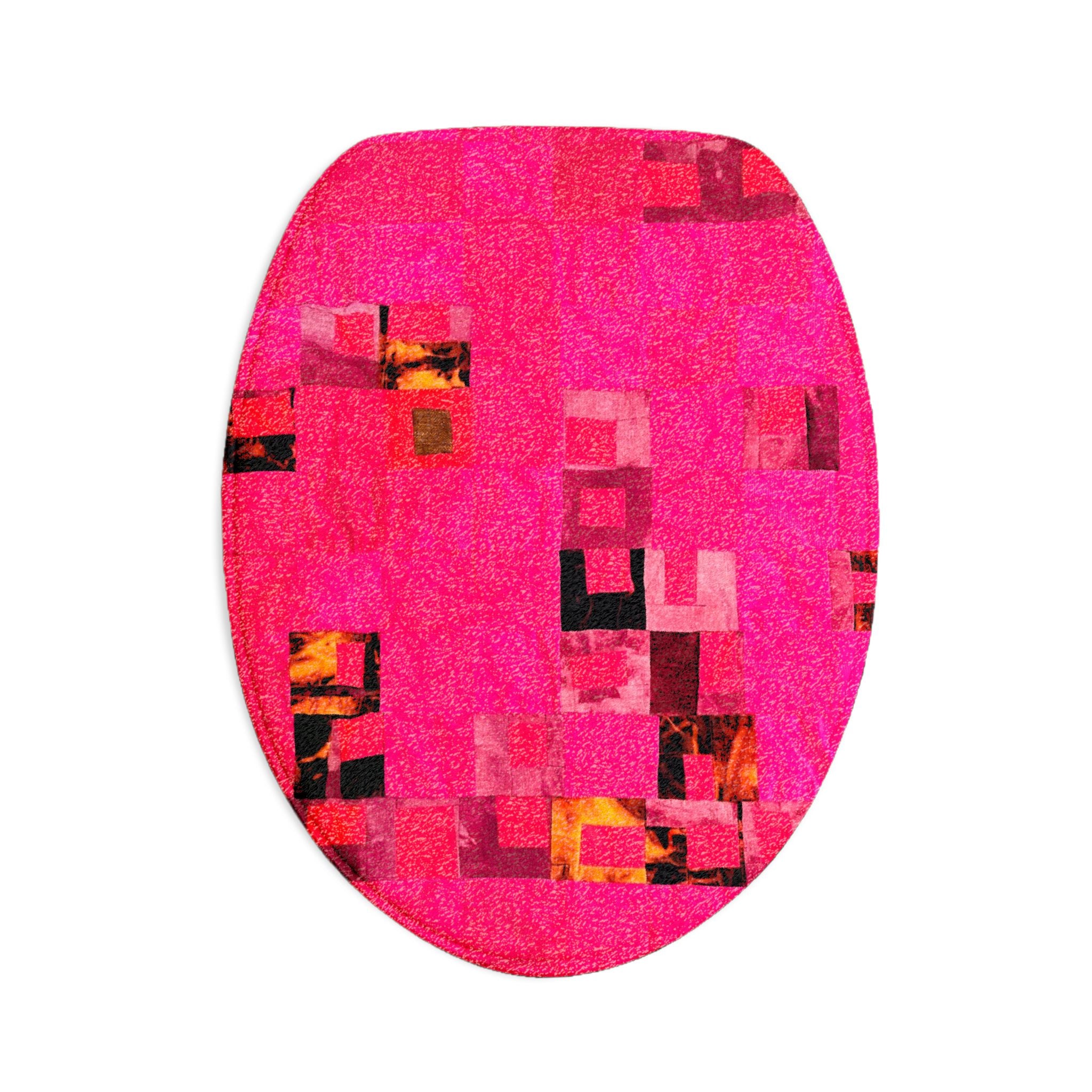 “Léla Léla” Pink Abstract Mosaic 3-Piece Bath Mat Set – Vibrant Geometric Bathroom Rugs