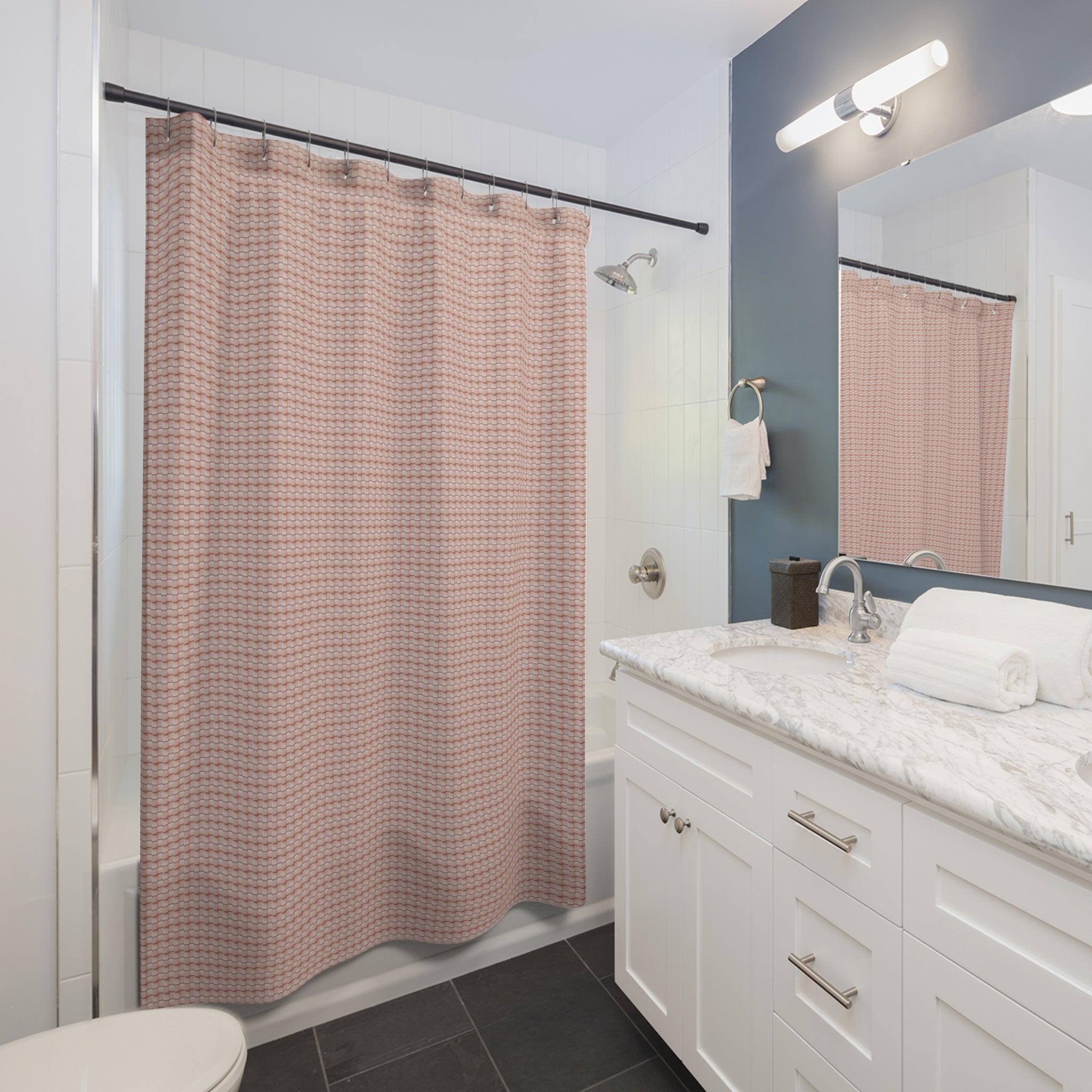 "Grandma Rose" Blush Woven Texture Shower Curtain — Soft Pink Bathroom Decor