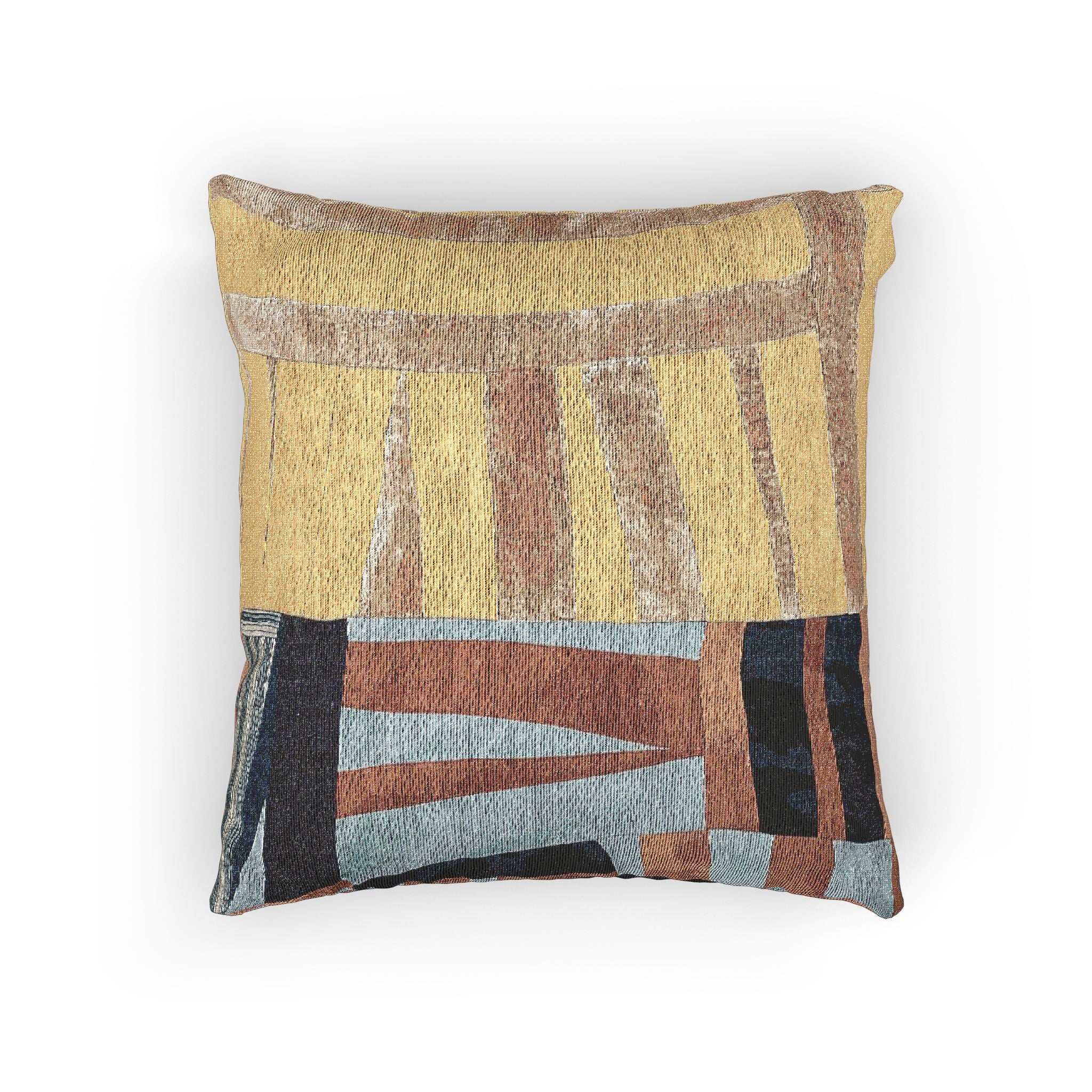 "Hannah and Samuel" Yellow, Blue, and Orange Quilted Textile, Woven Pillow