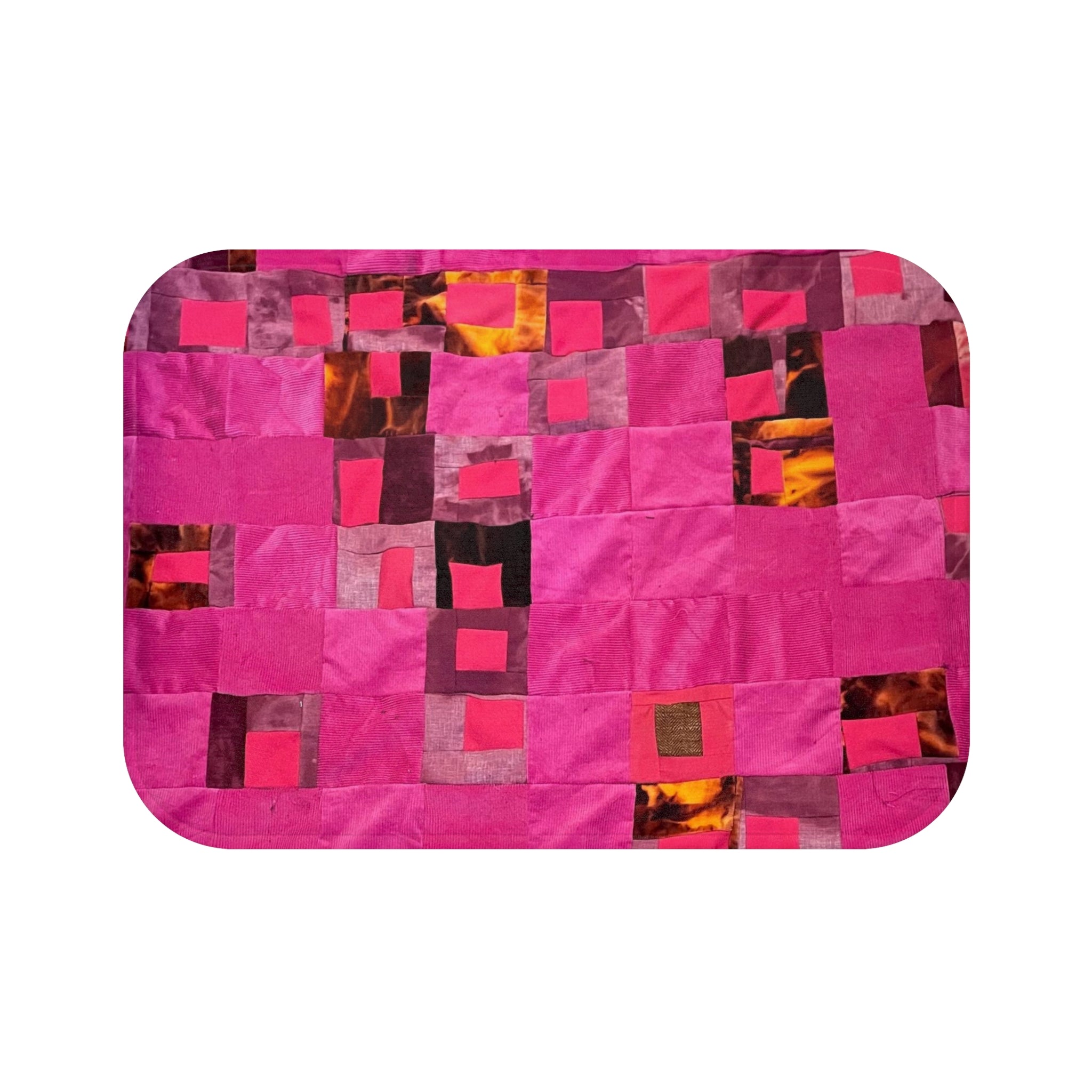 "Lela" Pink Geo Patchwork Bath Mat — Plush Non-Slip Bathroom Rug