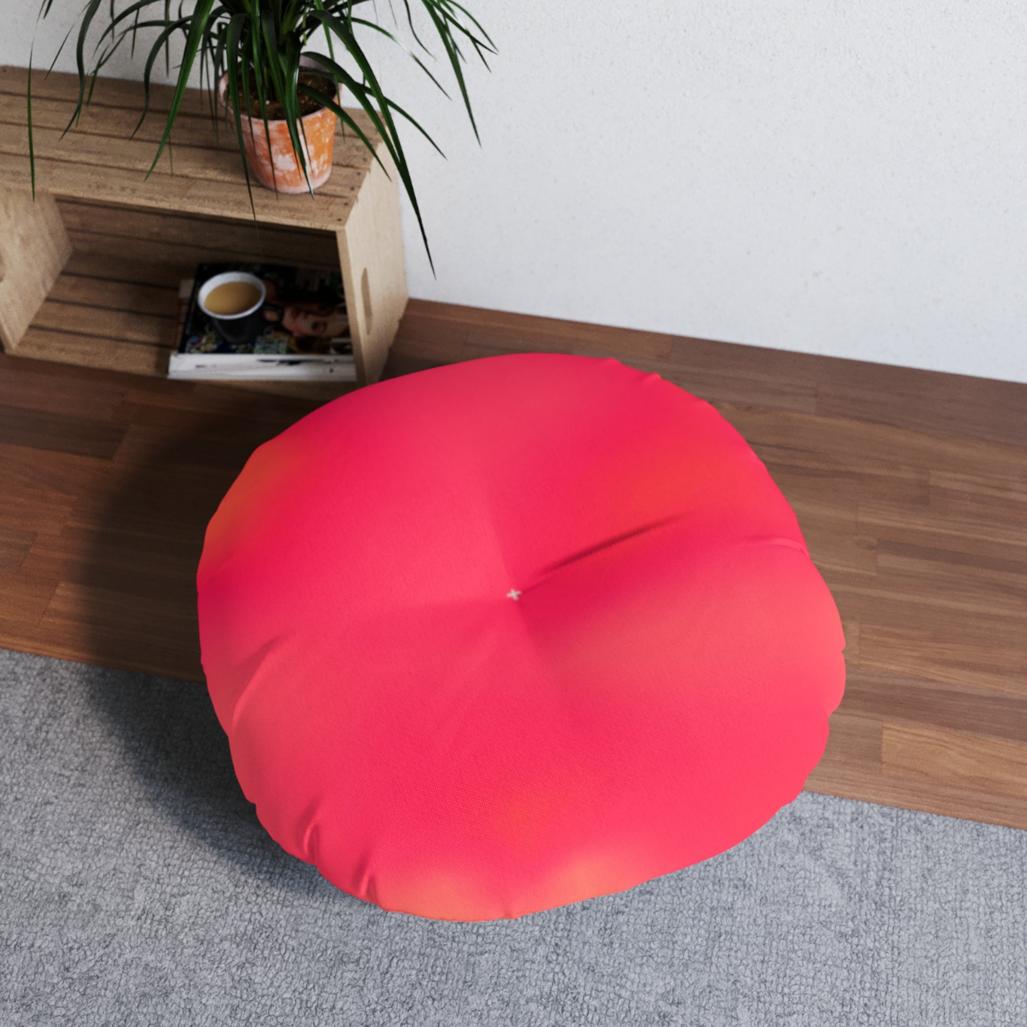 "The Skies Will Break For You, My Friend" Round Tufted Floor Pillow — Gradient Coral Pink Meditation Cushion
