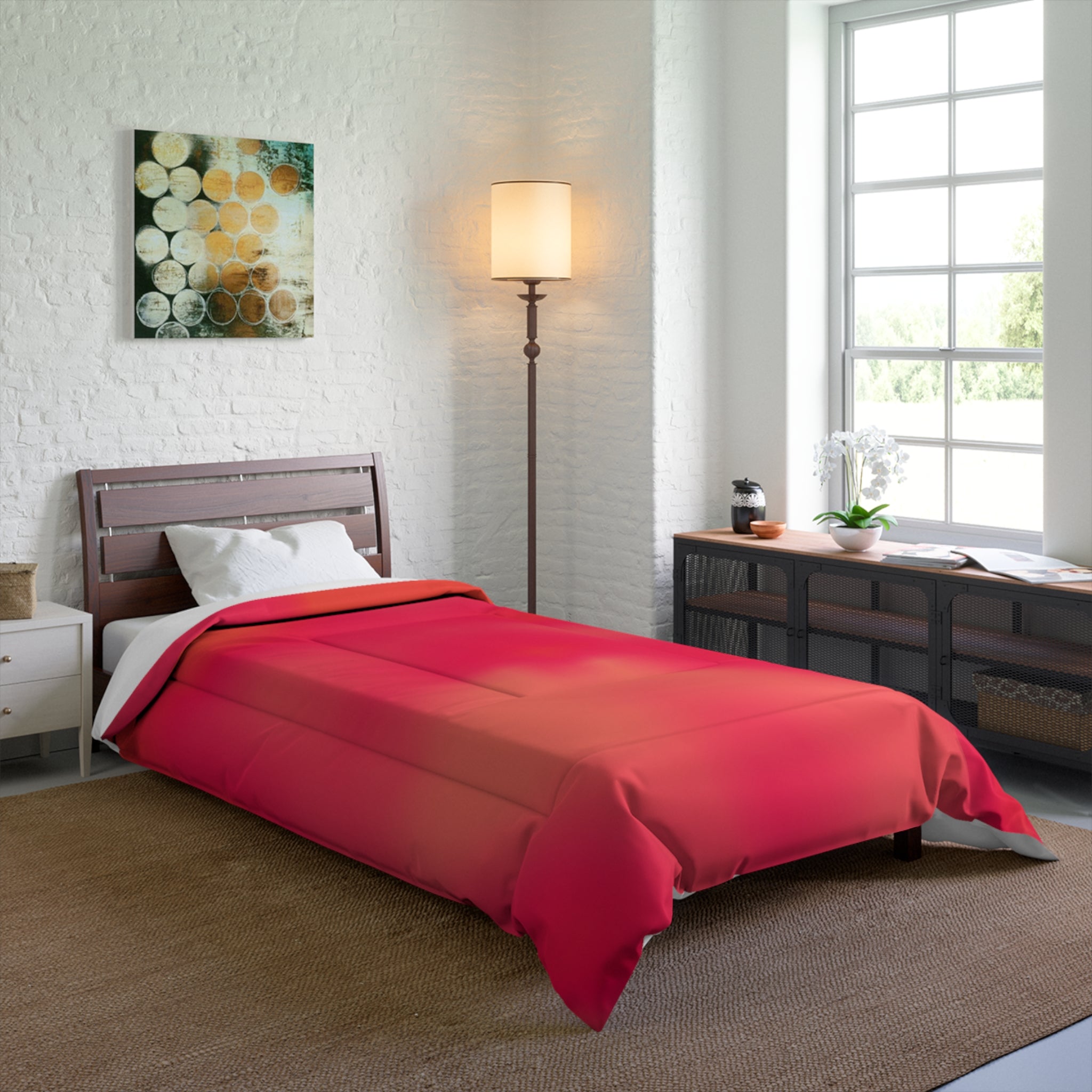 “The Skies Will Break For You, My Friend” Coral Ombre Comforter – Bright Pink Gradient Bedding