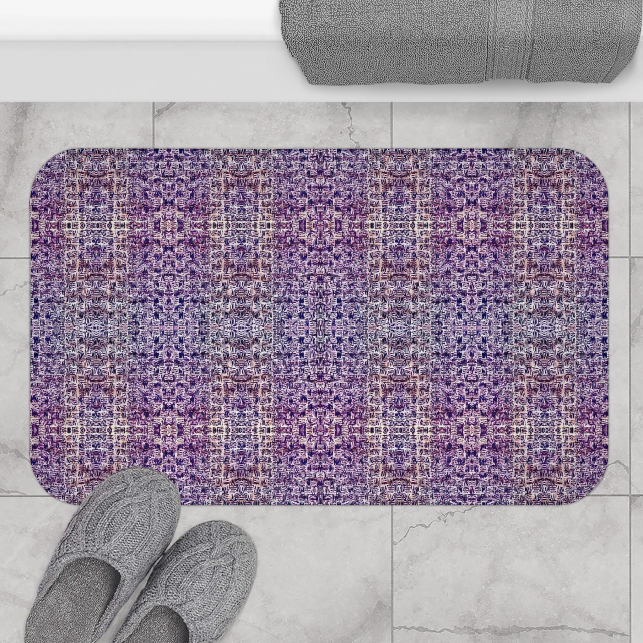 "Pauline, My Love" Purple Woven Texture Bath Mat — Plush Absorbent Non-Slip Bathroom Rug