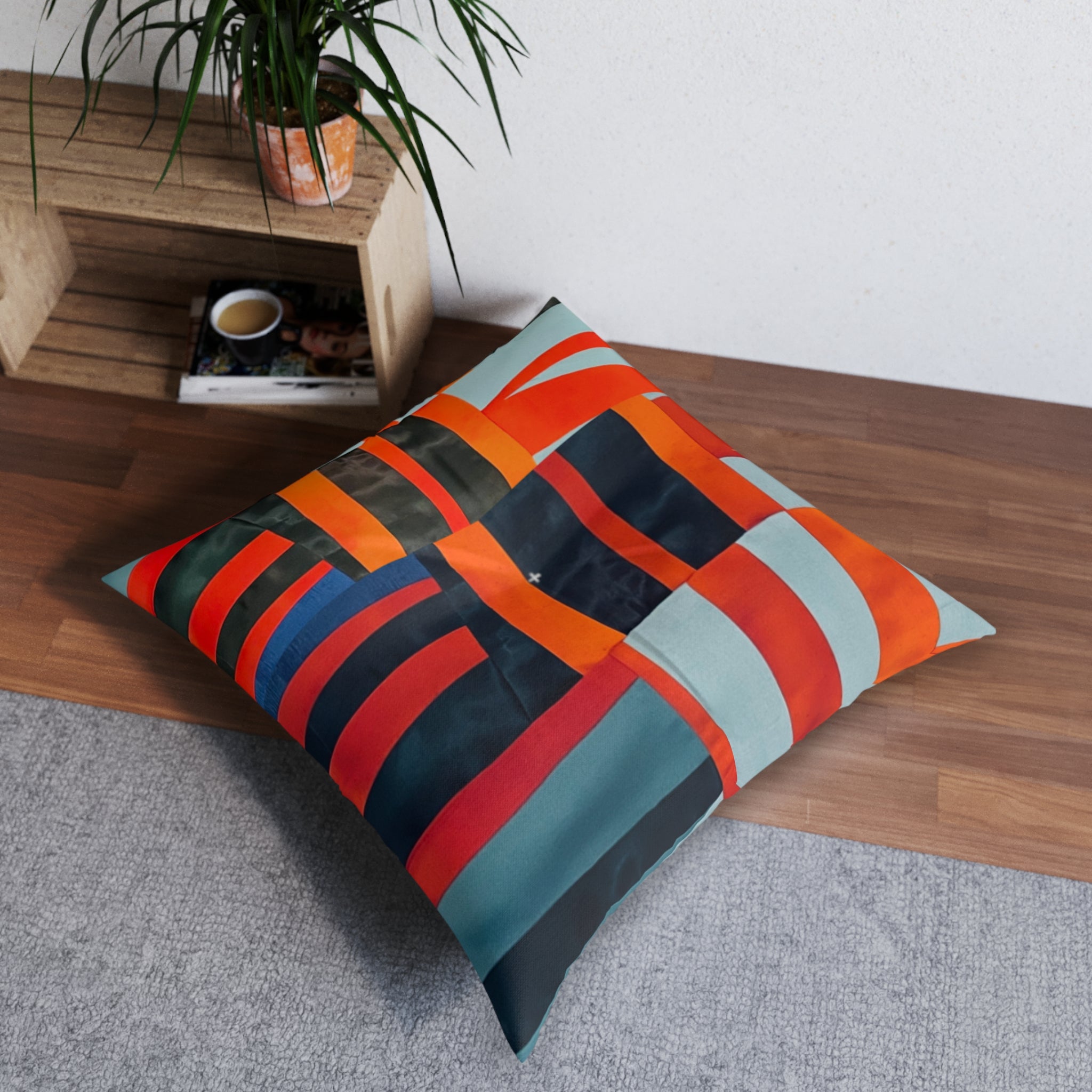 "Samuel" Modern Geometric Tufted Floor Pillow — Bright Abstract Patchwork