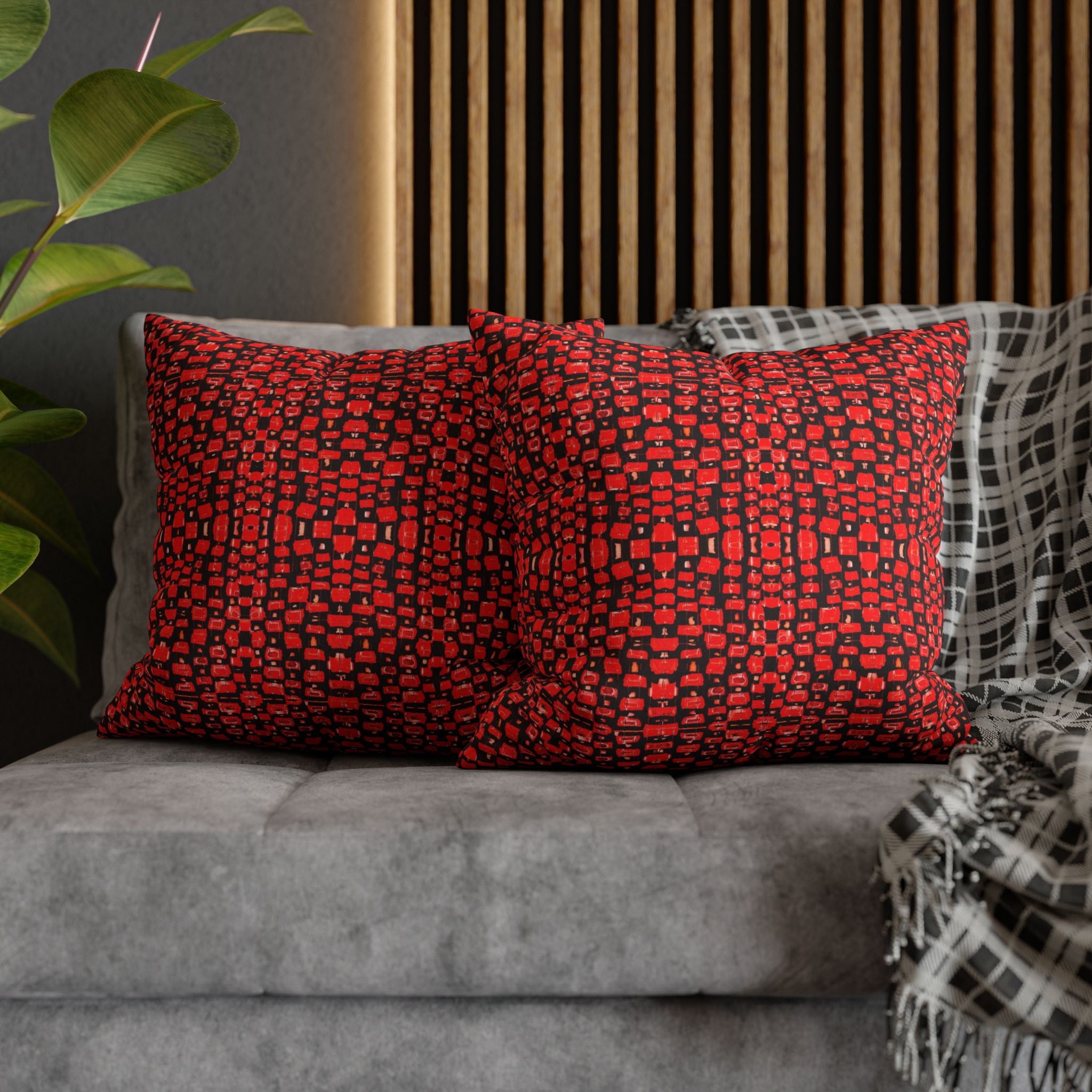 "Japanese Cherry Blossom" Red and Black Reptile Print Mosaic Decorative Pillowcase