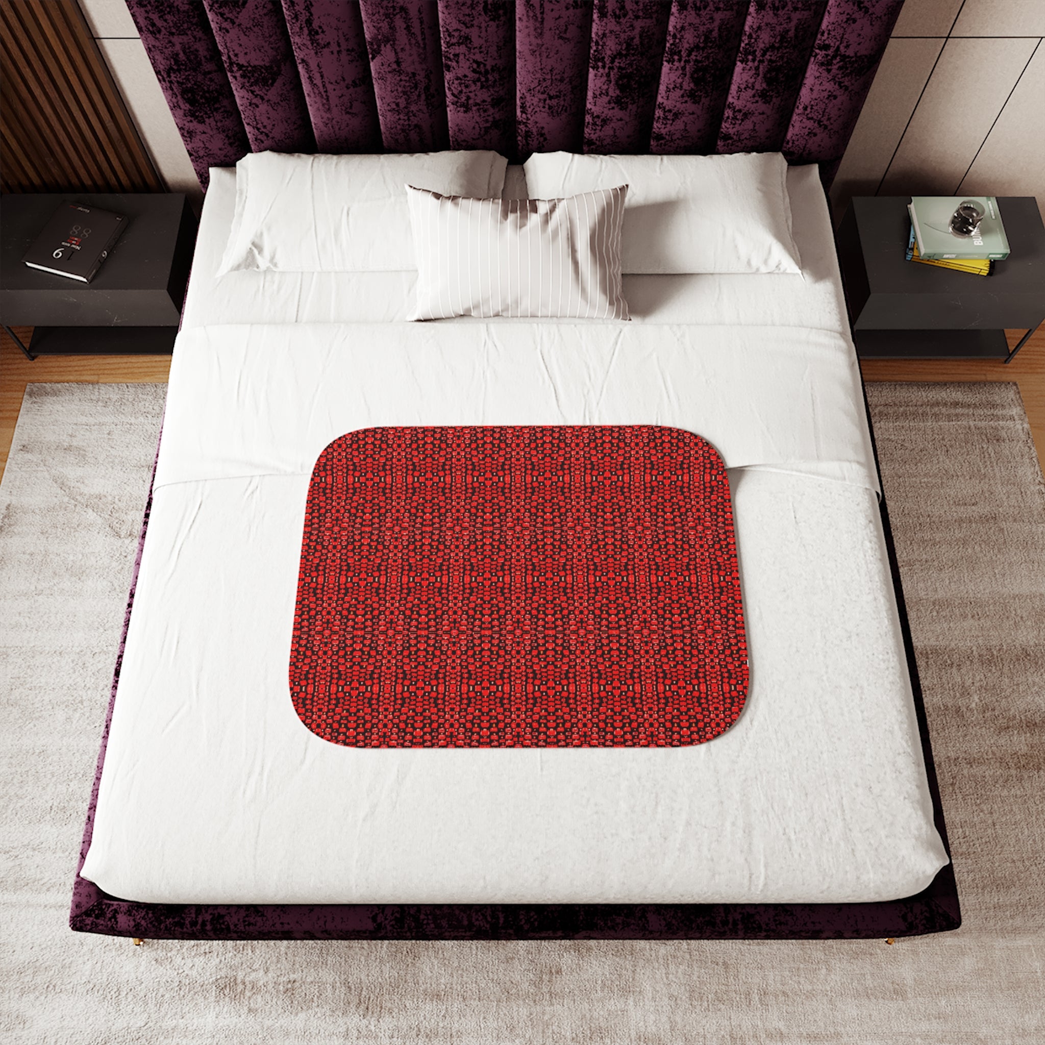 "Japanese Cherry Blossom" Cozy Red Knit Sherpa Blanket – Reversible Plush Throw for Home & Holiday Gifting