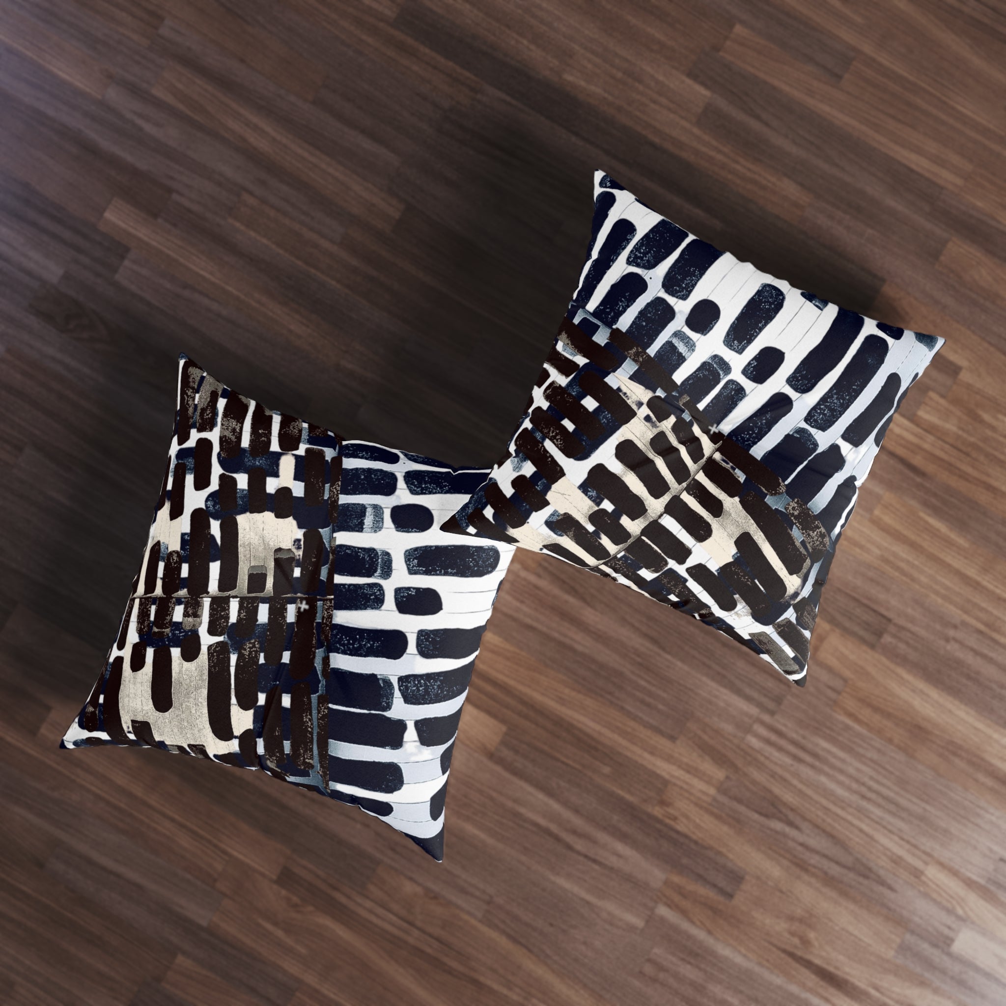 "Only My Notebook Knows How I Feel, My Heart Is On Every Page" Abstract Black & White Brushstroke Floor Pillow — Tufted Square Accent Cushion