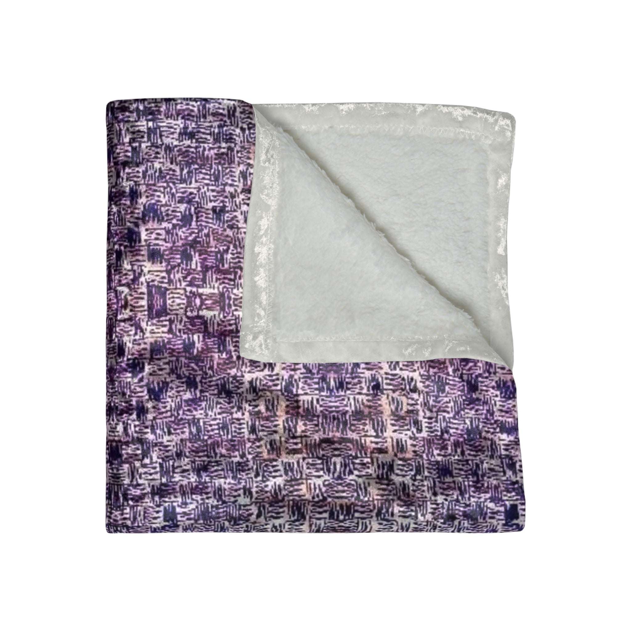“Pauline, My Love” Crushed Velvet Blanket — Plush Purple Mosaic Throw for Cozy Living Room & Bedroom