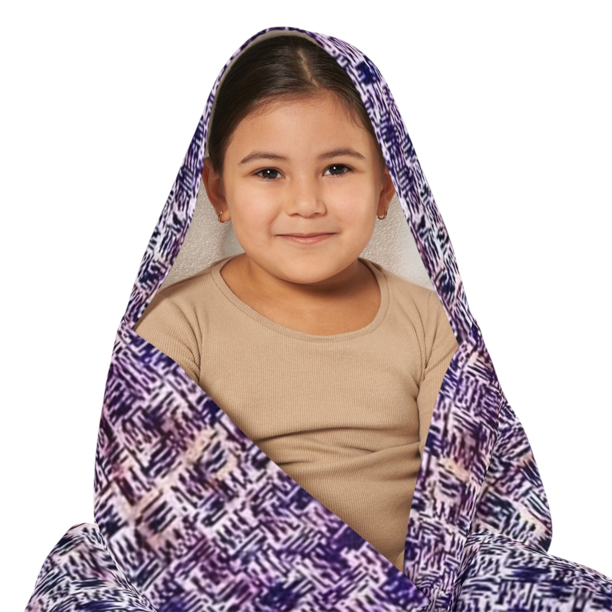 "Pauline, My Love" Blue and Purple Mosaic Hooded Youth Towel — Cozy Beach & Pool Wrap for Kids