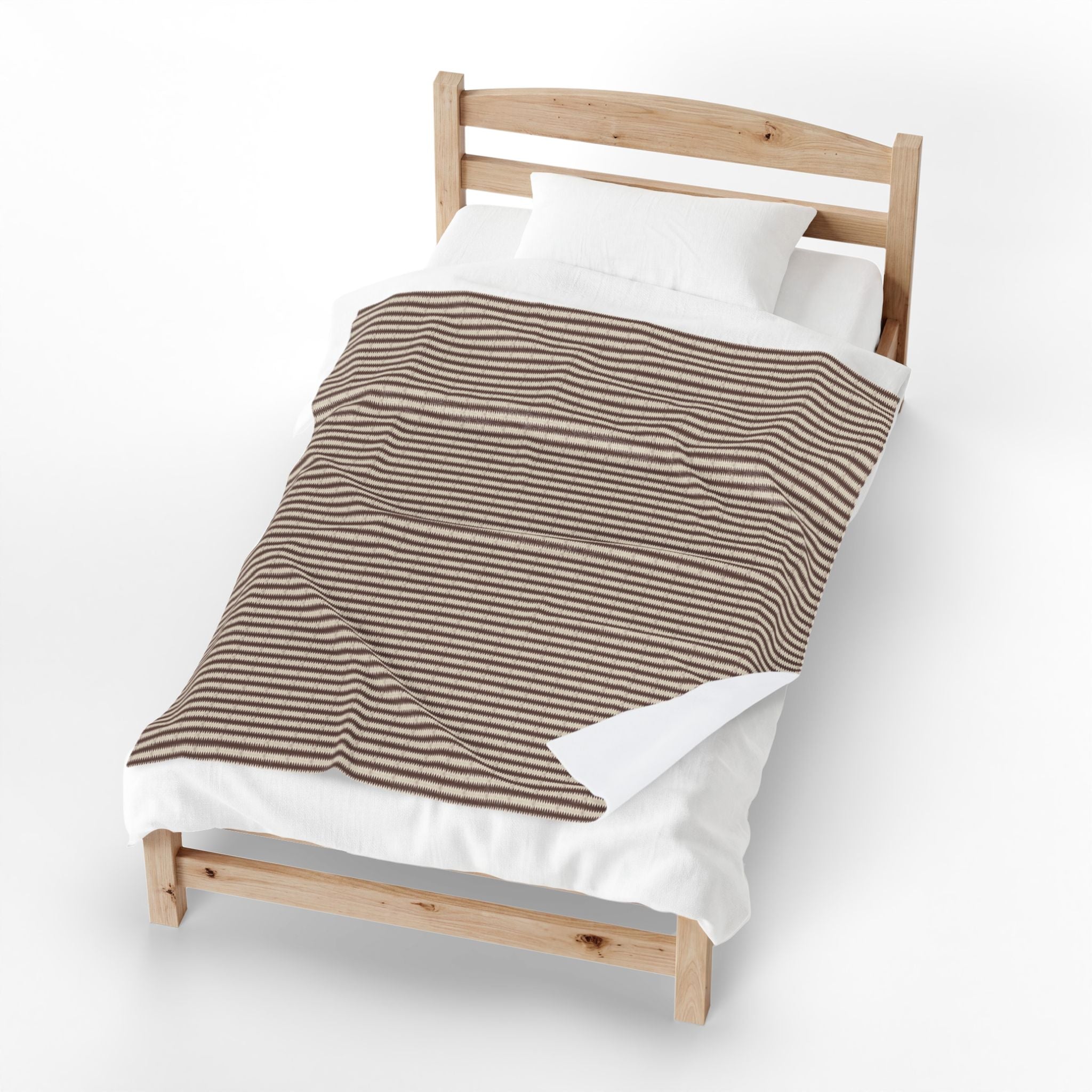 "Mississippi Morning" Brown and Beige Plush Velveteen Throw Blanket — Cozy Striped Neutral Home Blanket