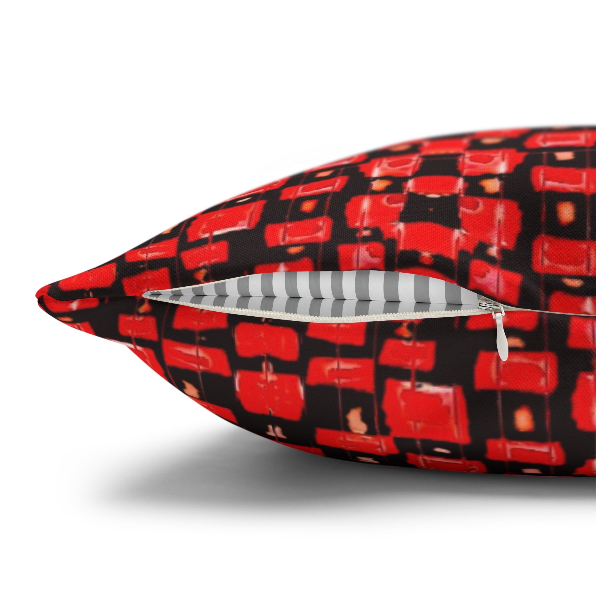 "Japanese Cherry Blossom" Red and Black Reptile Print Mosaic Decorative Pillowcase