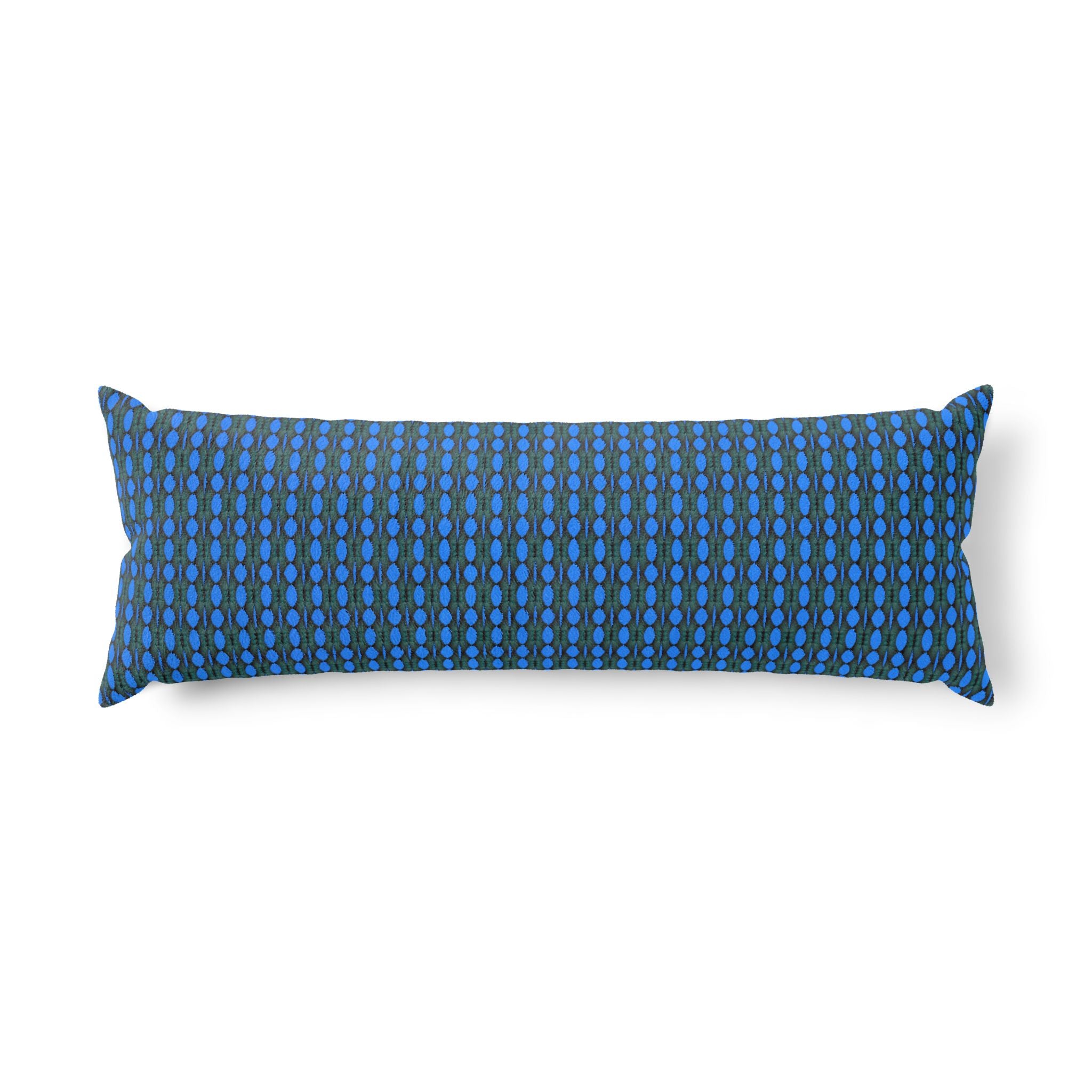 "Where Are We Going?" Blue Geometric Body Pillow — Long Lumbar Support Pillow with Subtle Dot Pattern