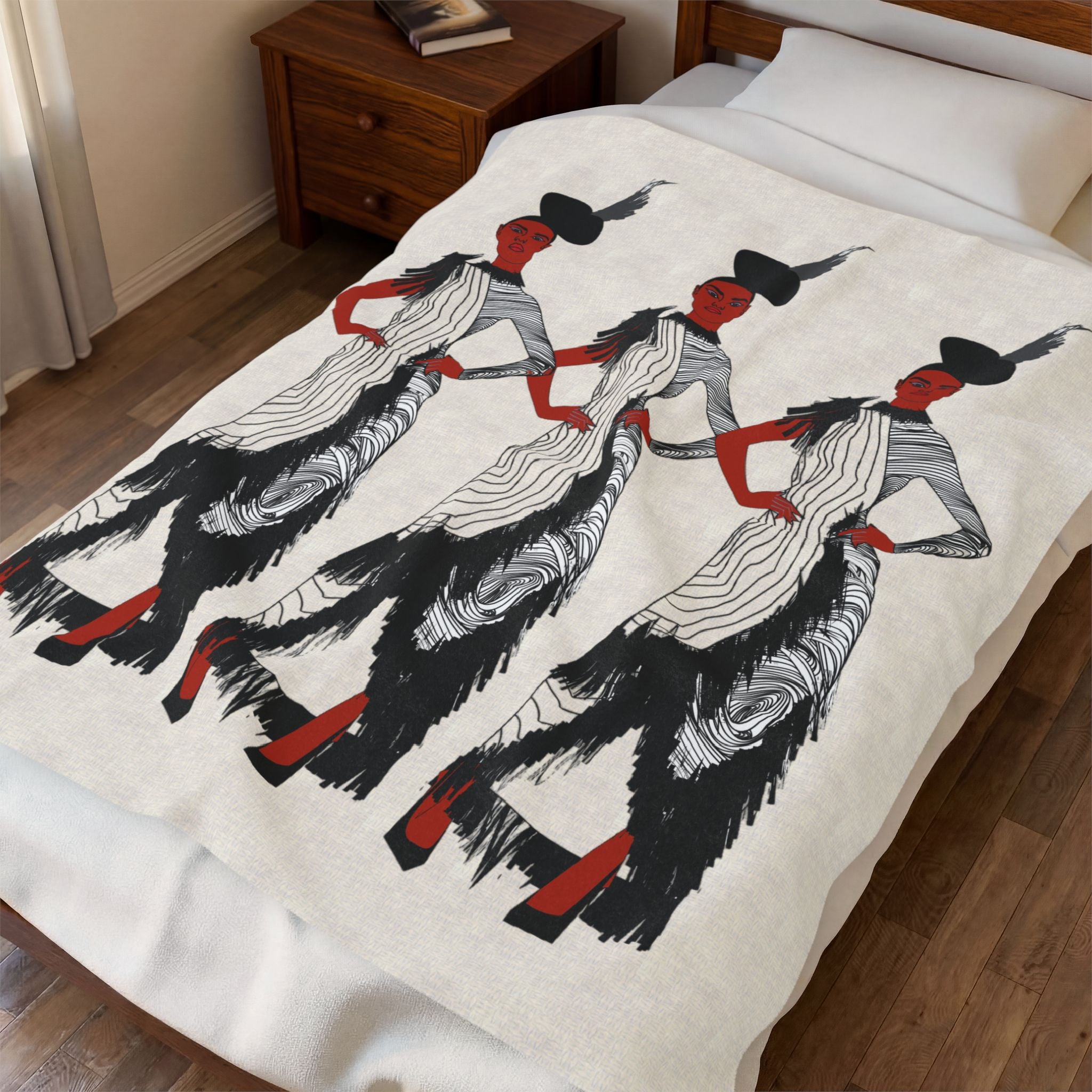 "Fierce Honey" Art Deco Flapper Trio Velveteen Blanket — Vintage Glamour Throw
