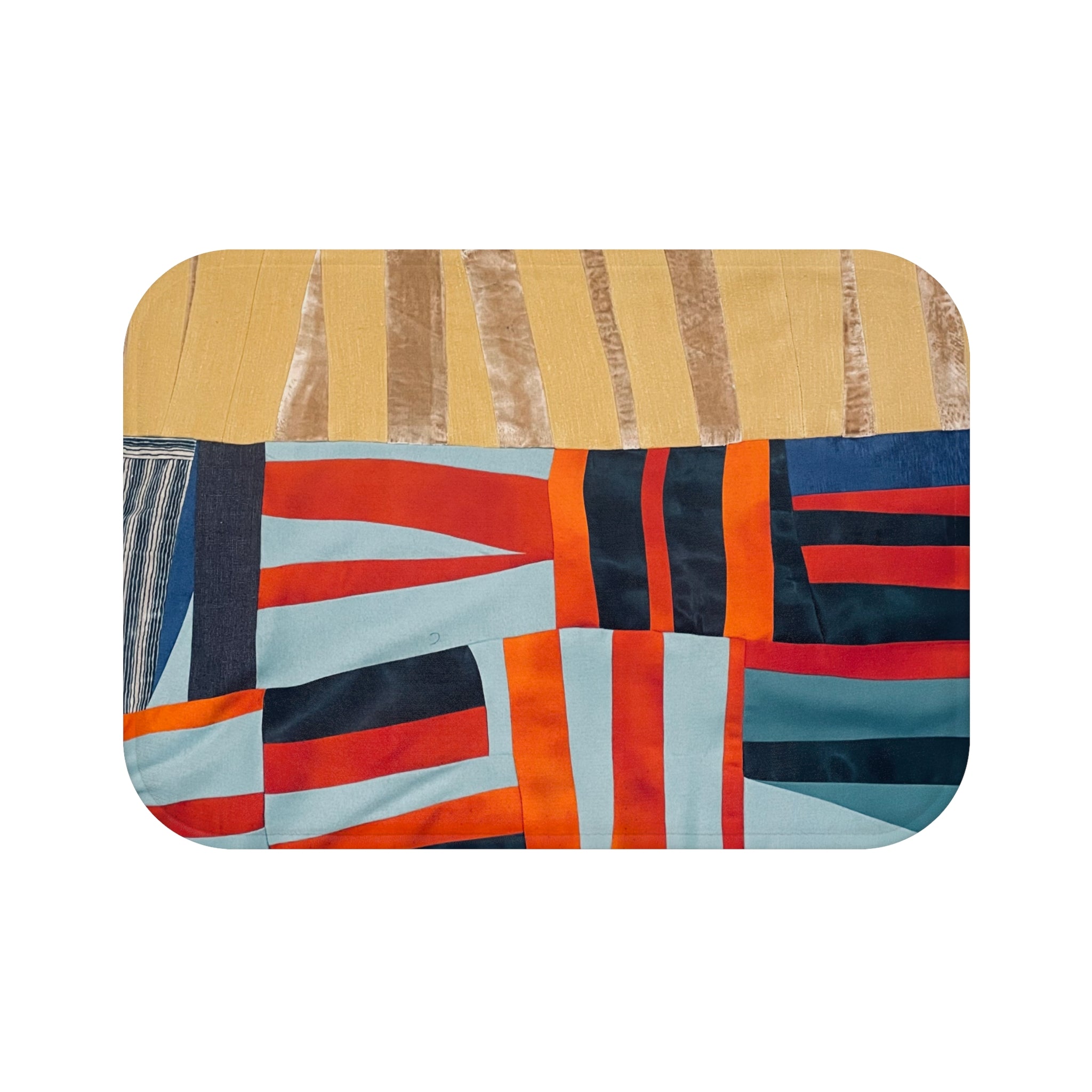 "Hannah and Samuel" Abstract Geometric Bath Mat – Bold Midcentury Color-Block Bathroom Rug