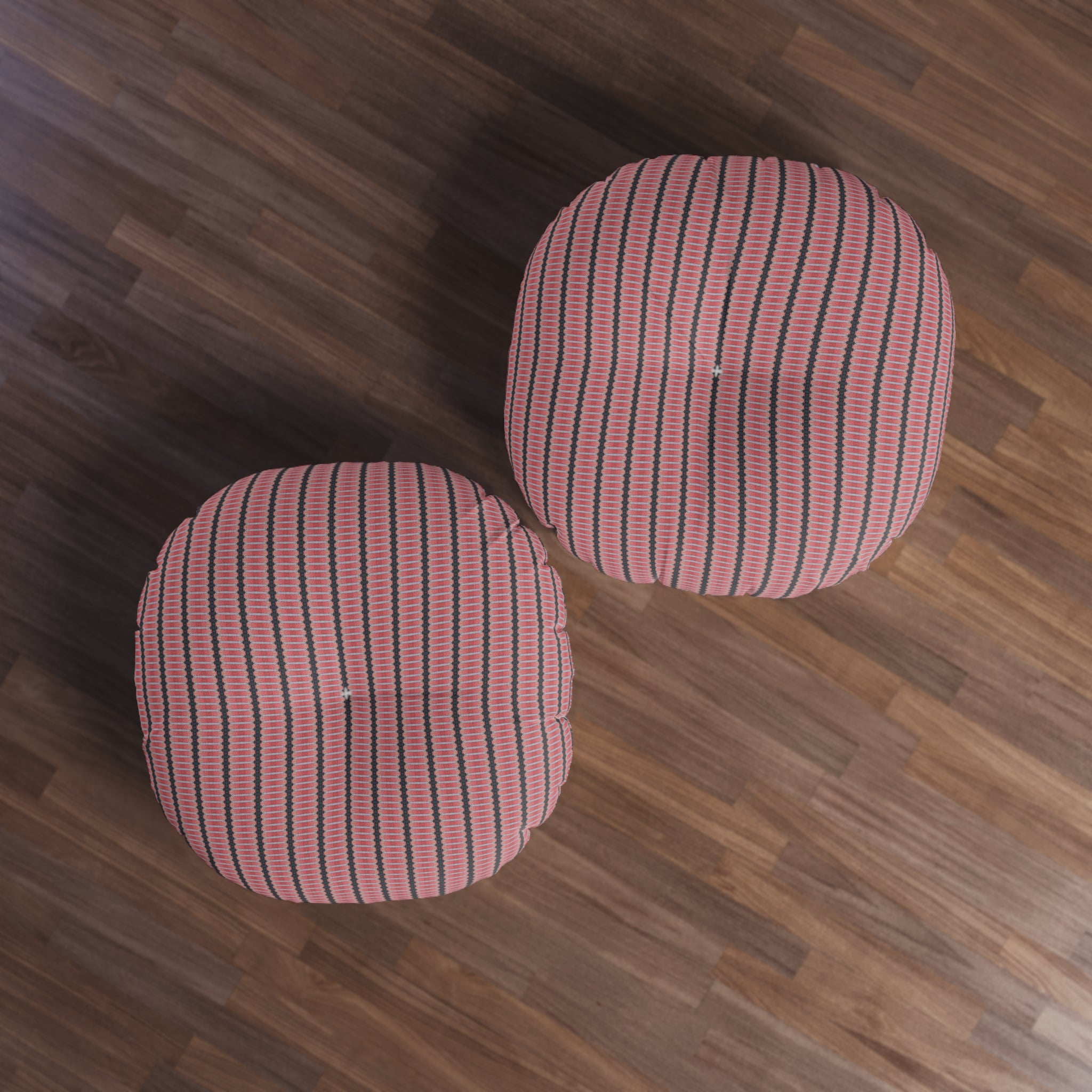 "The Nike of Samothrace" Round Tufted Floor Pillow — Pink Striped Boho Cushion