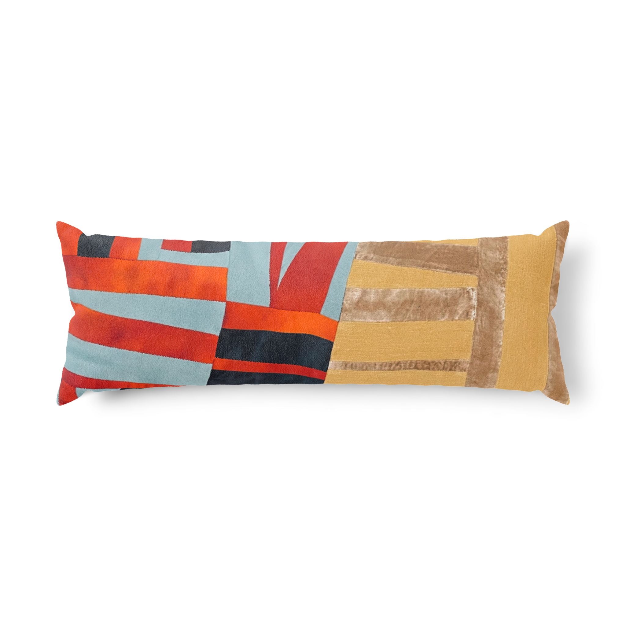 "Hannah and Samuel" Quilt Block, Blue and Yellow - Abstract Stripe Body Pillow — Colorful Geometric Lumbar Cushion