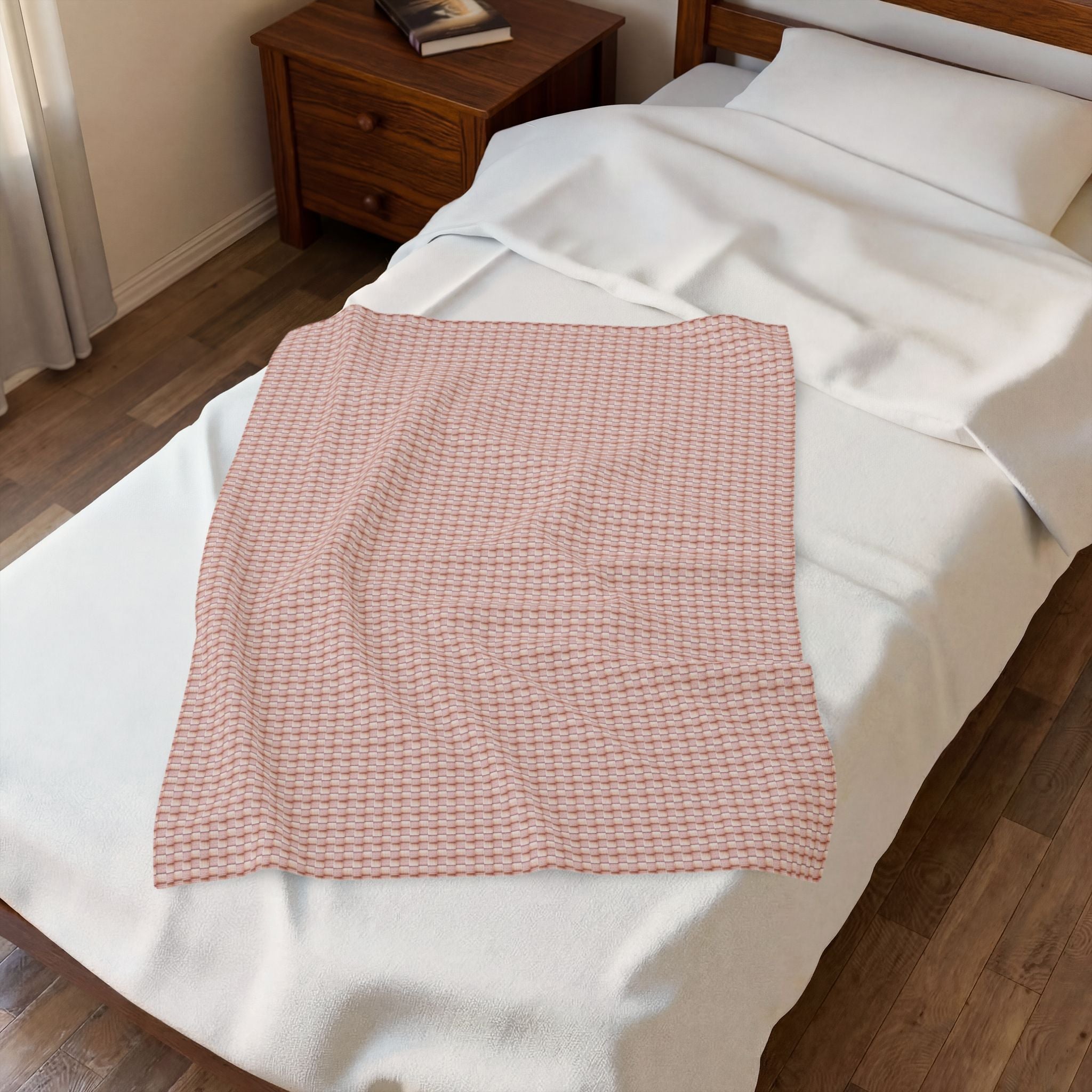 "Grandma Rose" Pink Blush Waffle Checkered Velveteen Plush Blanket — Soft Cozy Throw for a Posh Home & Nursery