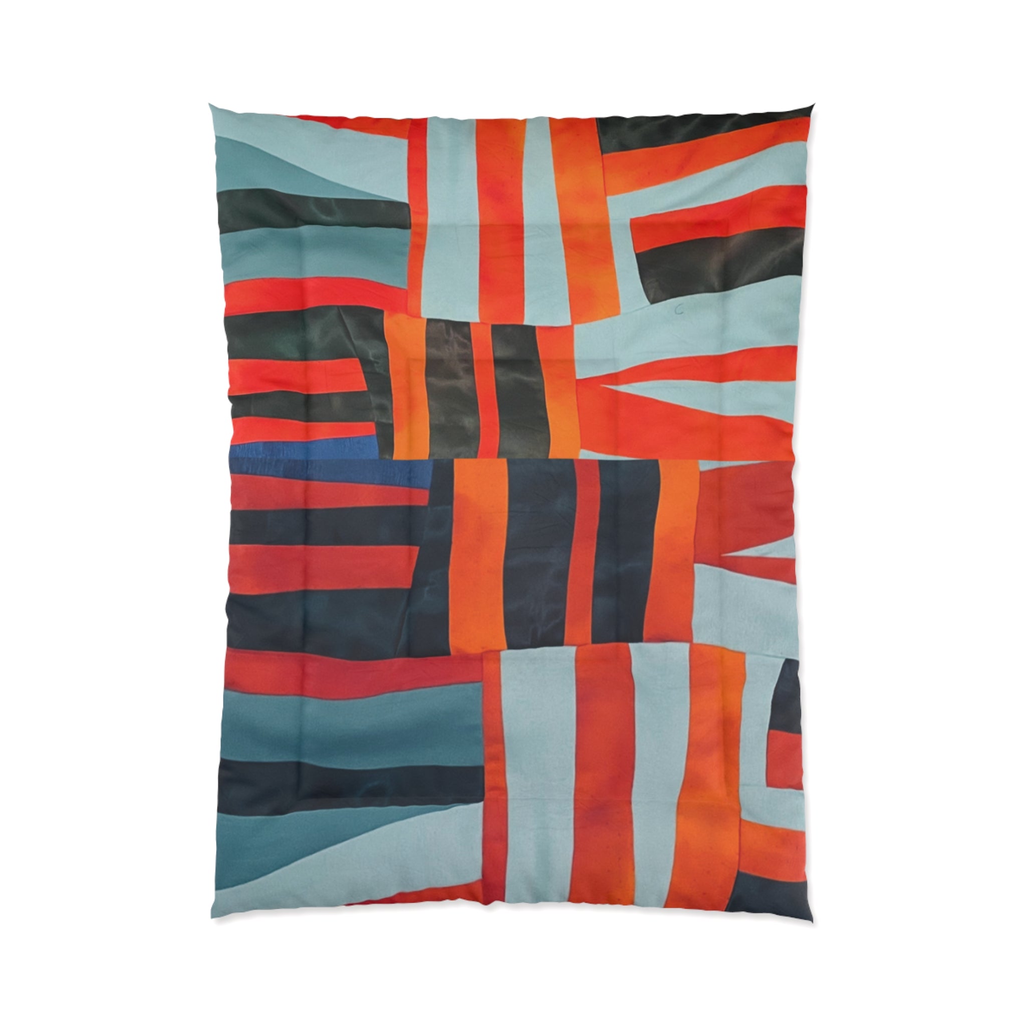 "Samuel" Abstract Geometric Stripe Comforter – Bold Red, Navy & Teal Modern Bedding