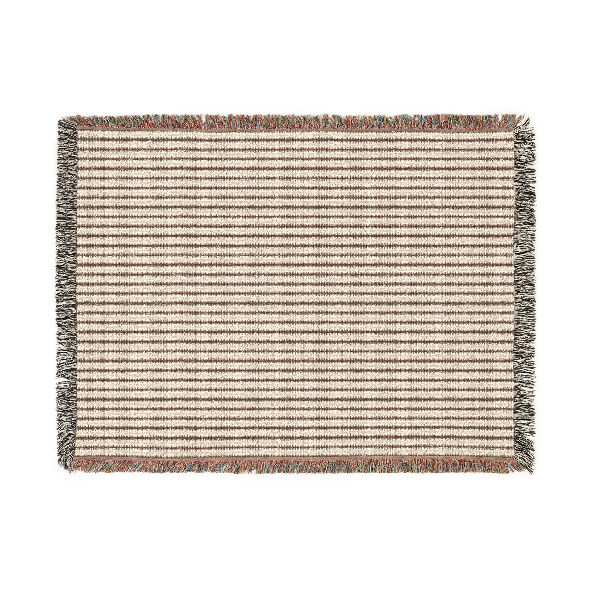 "Mississippi Morning" Brown and Beige Striped Textile Woven Blanket — Cozy Neutral Throw with Fringe (Indoor/Outdoor)