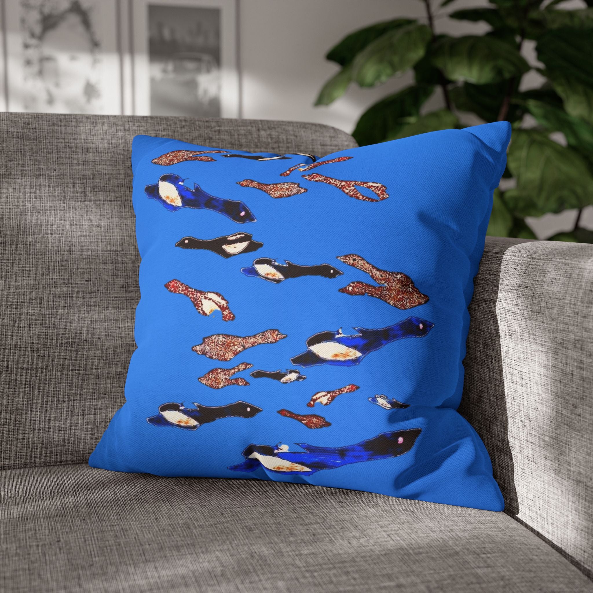 "Fly Me to the Moon" Blue Birds Decorative Pillowcase — Marine Life Throw Pillow Cover