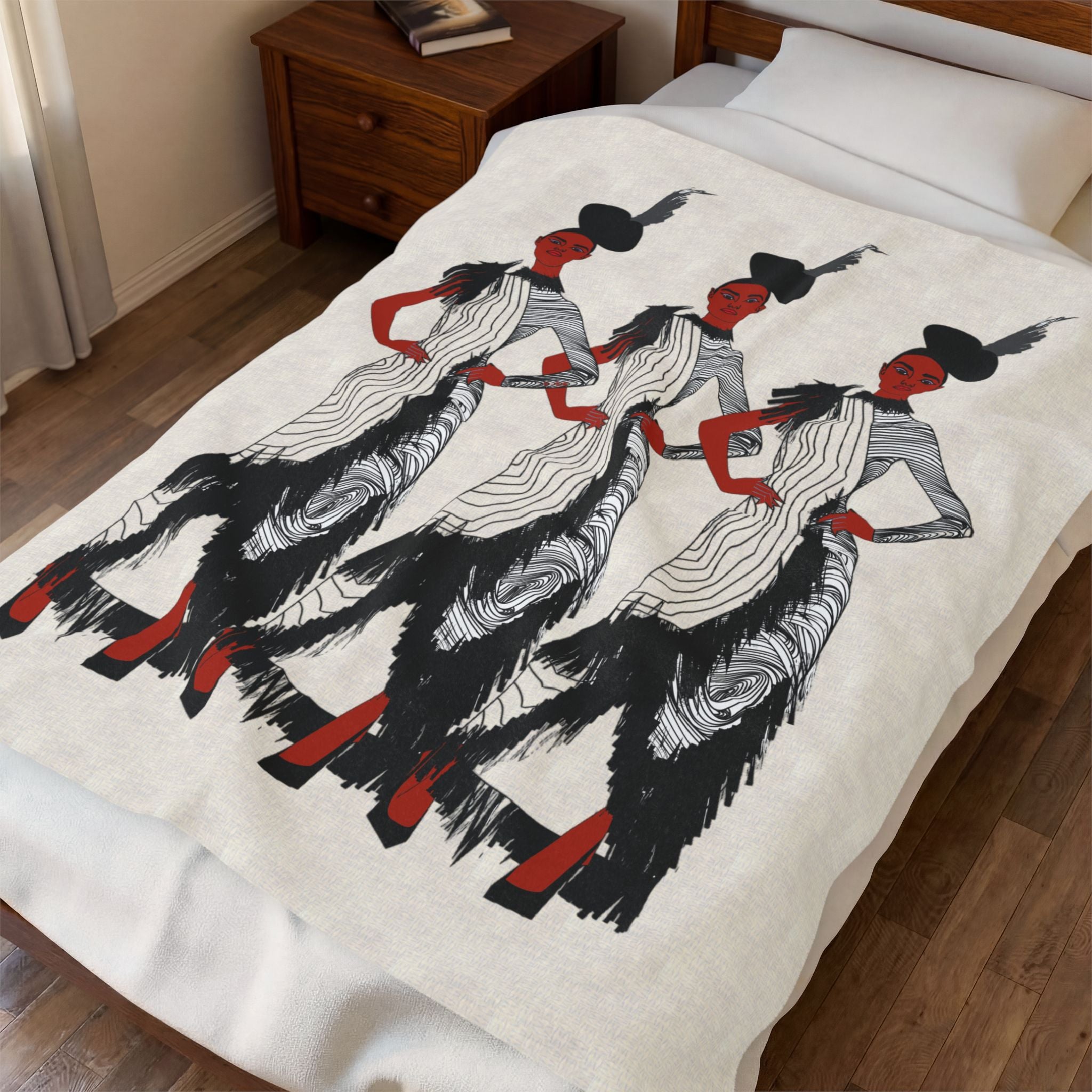 "Fierce Honey" Art Deco Flapper Trio Velveteen Blanket — Vintage Glamour Throw