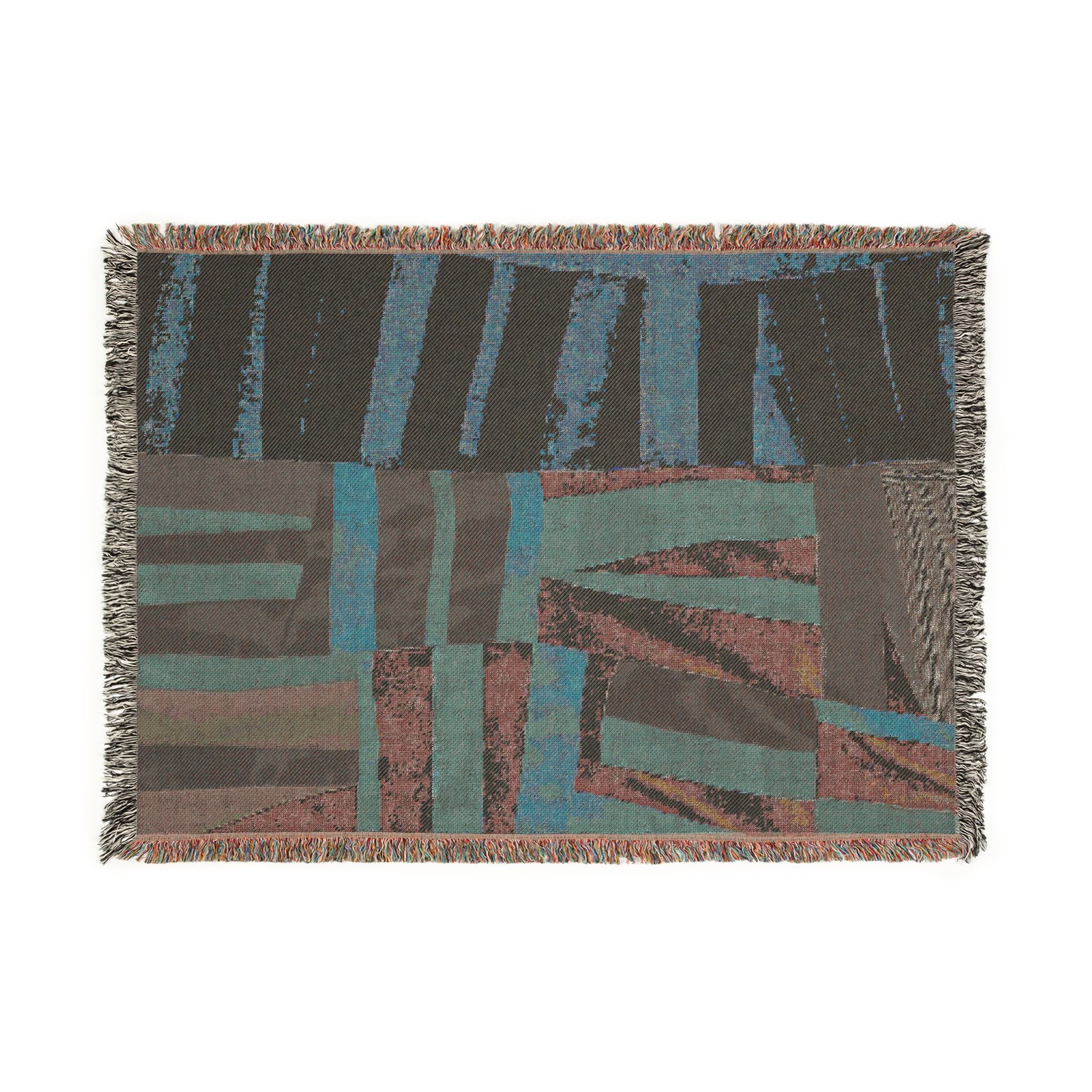 "Hannah and Samuel" Yellow, Blue, Orange, Red Orange, Velvet Quilt Block Abstract Geometric Woven Blanket — Modern Patchwork Throw