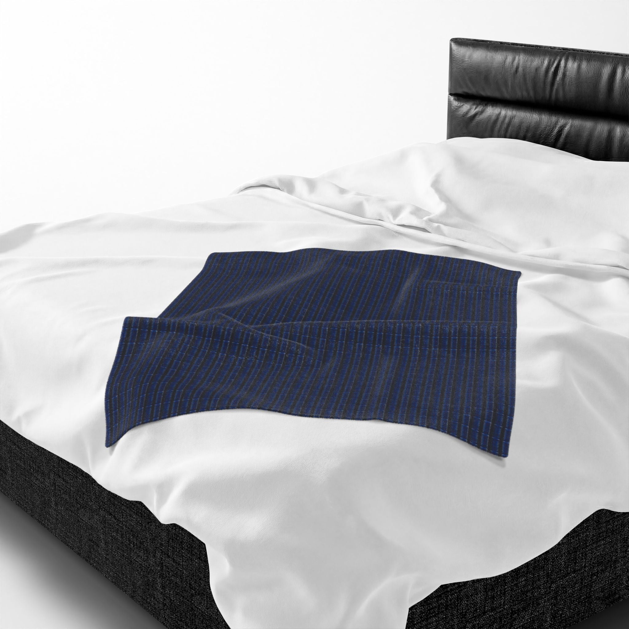 "Mississippi Midnight" Plush Blanket — Navy Blue and Black Textile Pattern Windowpane Plaid Velveteen Throw