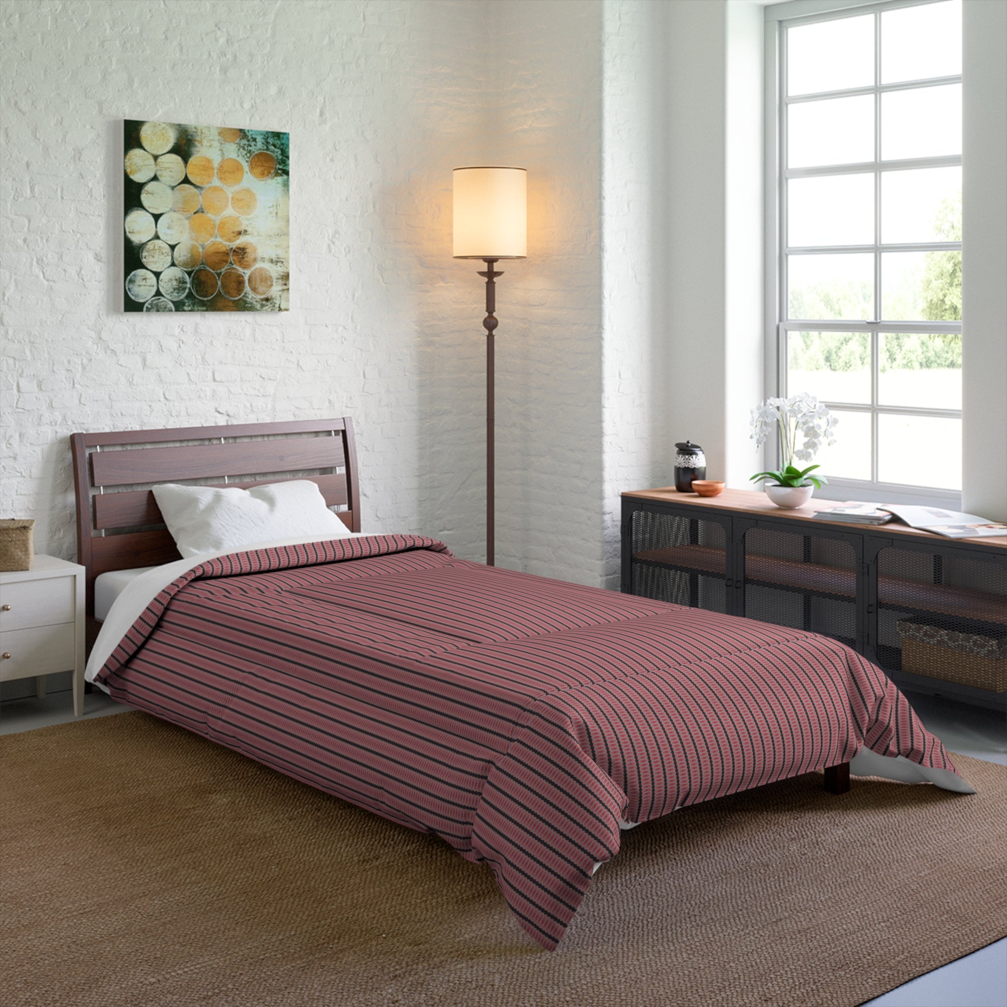 "The Nike of Samothrace" Striped Mauve Comforter – Modern Minimal Bedroom Duvet Cover