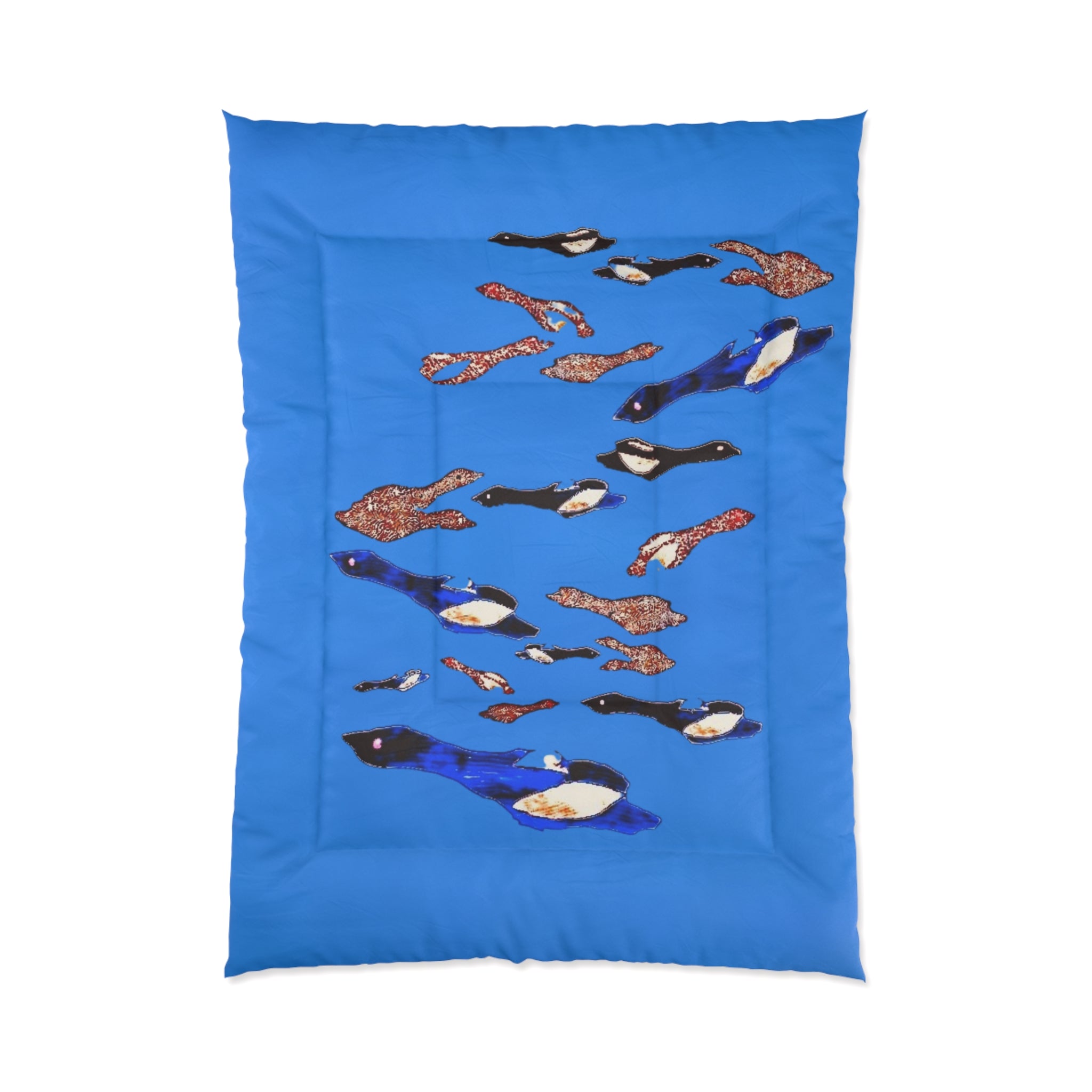 "Fly Me to the Moon" Flock Cerulean Blue Comforter — Playful Arctic Animal Bedding