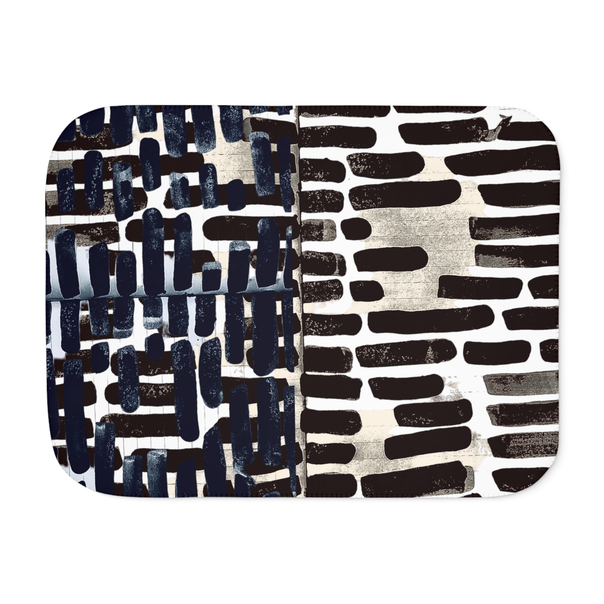 "Only My Notebook Knows How I Feel, My Heart Is On Every Page" Abstract Brushstroke Sherpa Blanket — Reversible Neutral Navy & Cream Cozy Throw