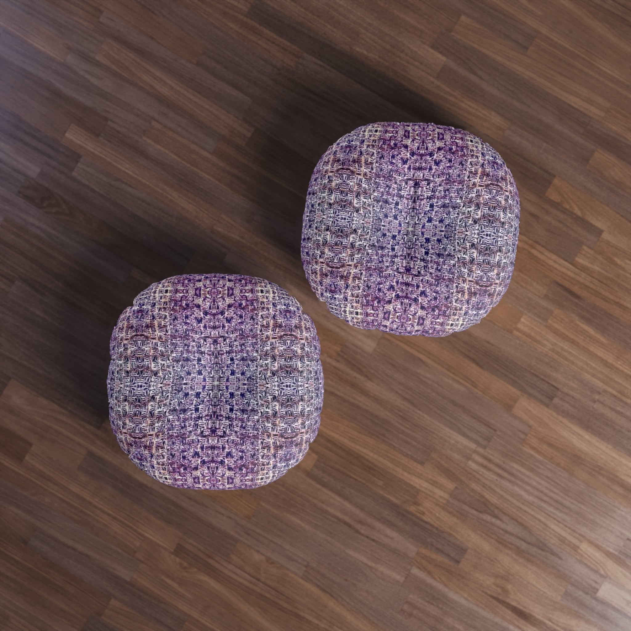"Pauline, My Love" Round Tufted Floor Pillow — Purple Woven Boho Accent Cushion