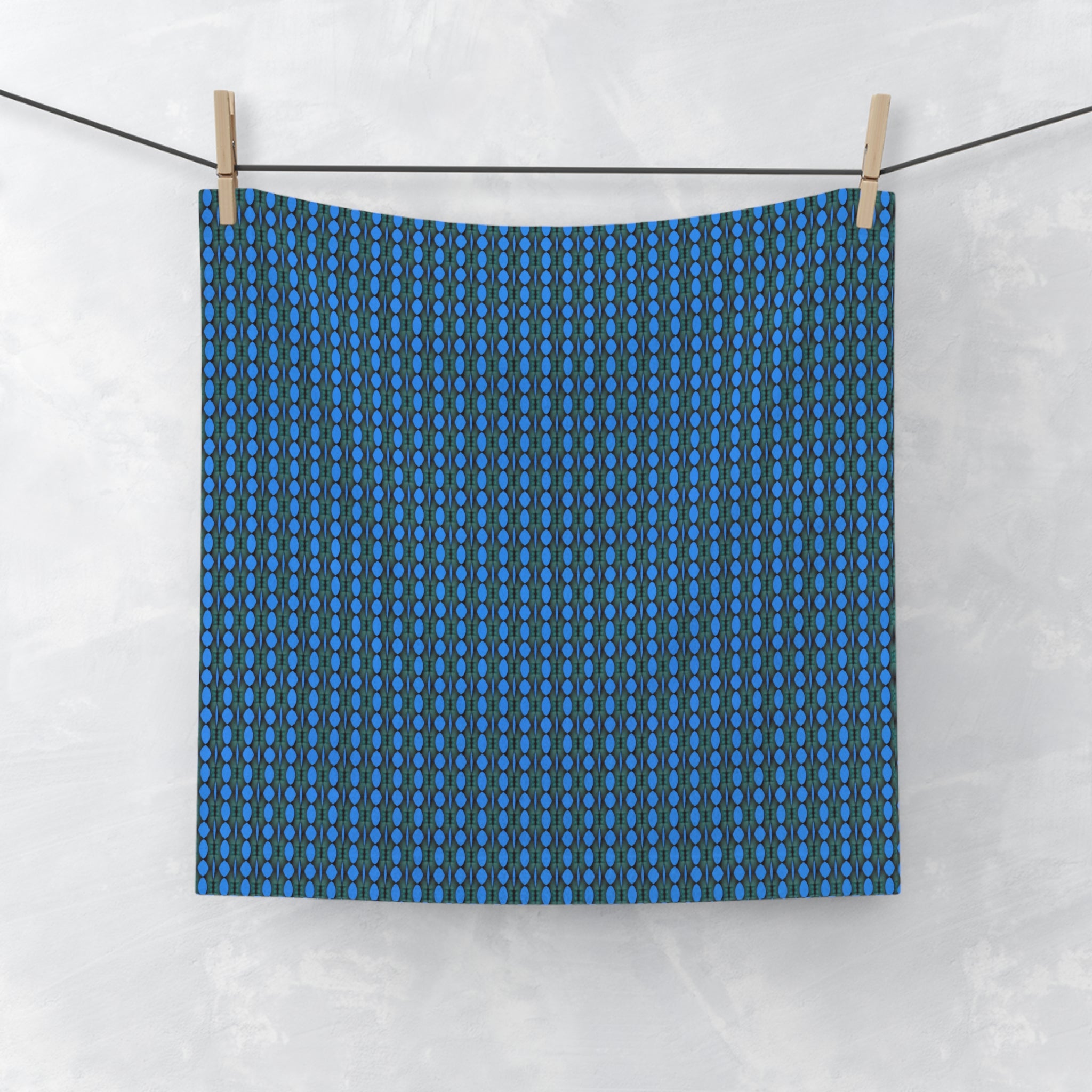 "Where Are Going?" Blue Geometric Face Towel - Microfiber Patterned Washcloth