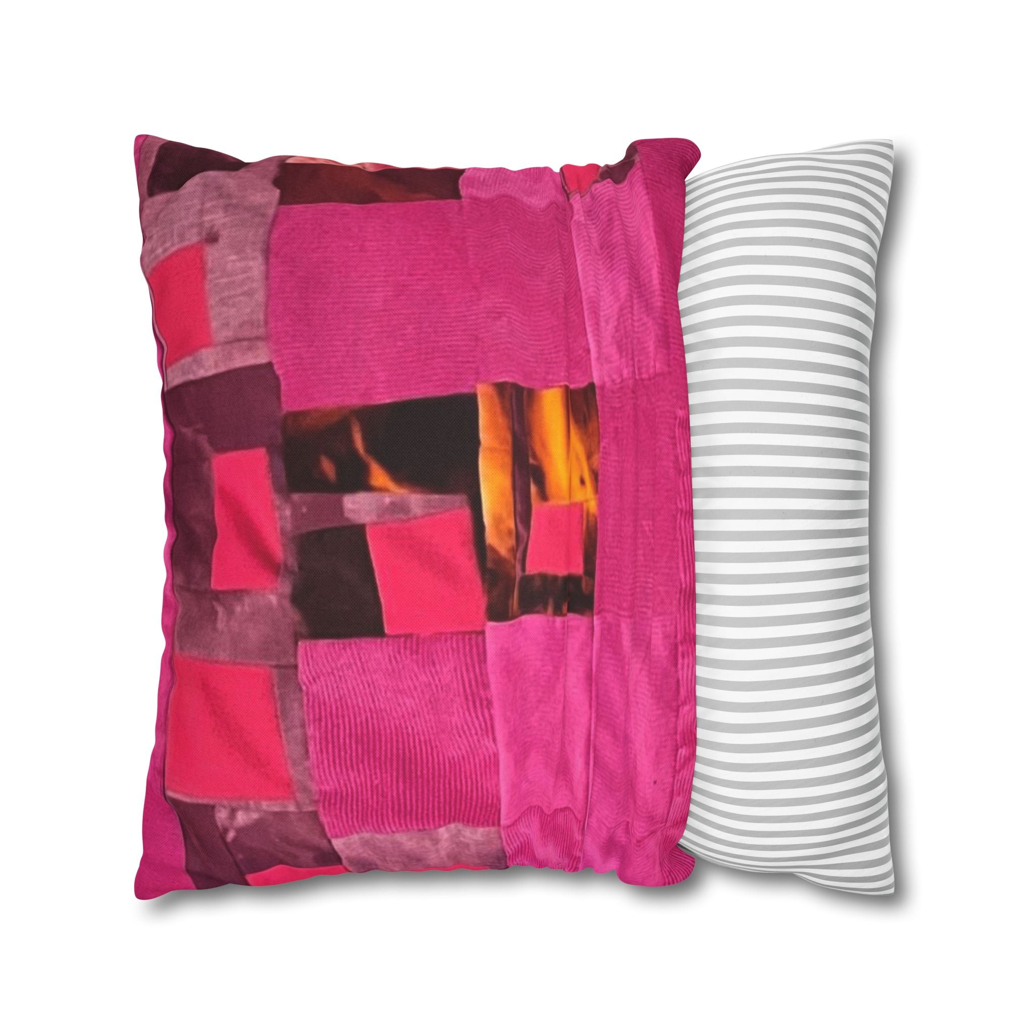 "Lela" Pink Patchwork Decorative Pillow – Vibrant Abstract Throw Pillow for Living Room, Bedroom & Boho Decor