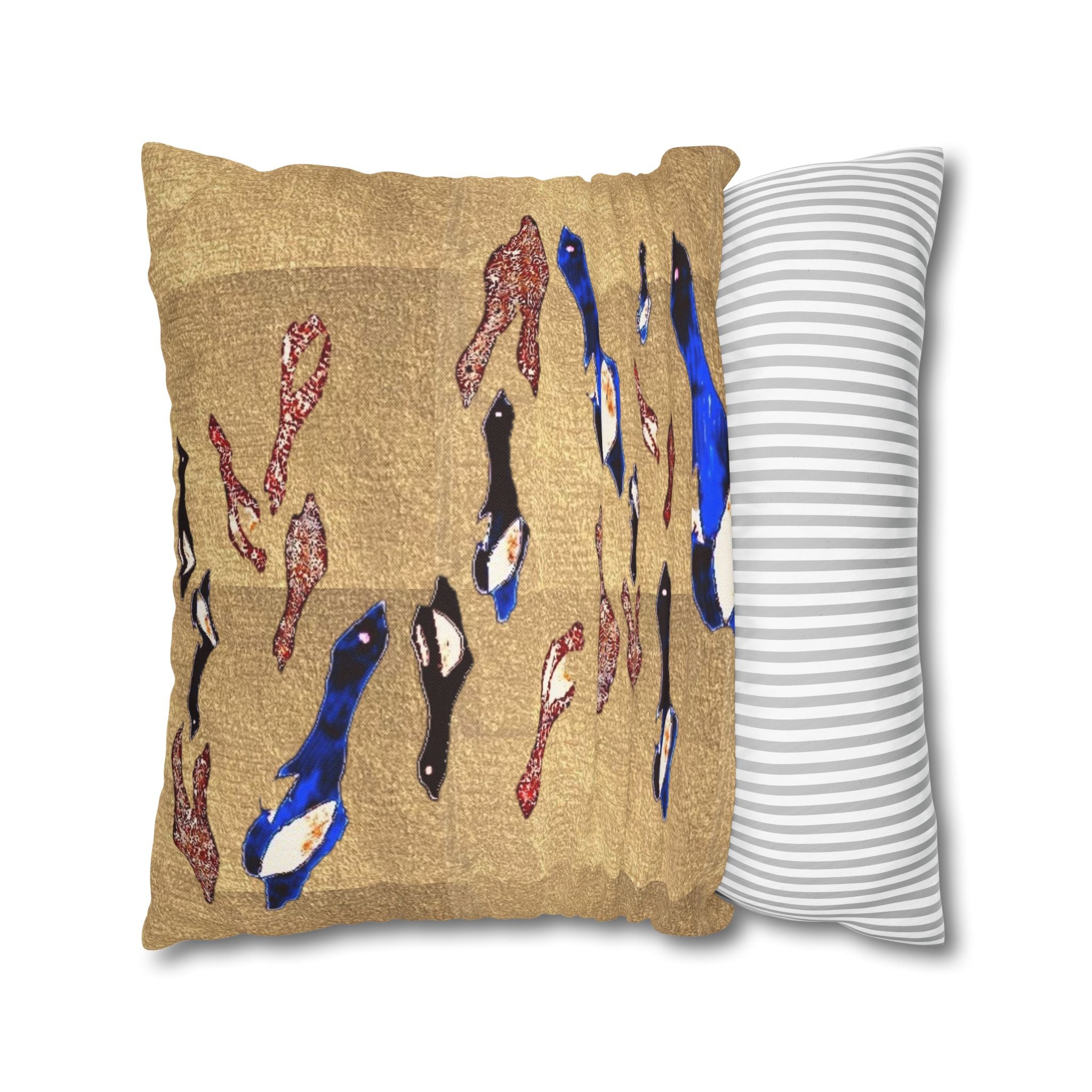 "Fly Me to the Moon" Birdie Blue and Gold Pattern Decorative Pillowcase — Spun Polyester Square Cushion Cover