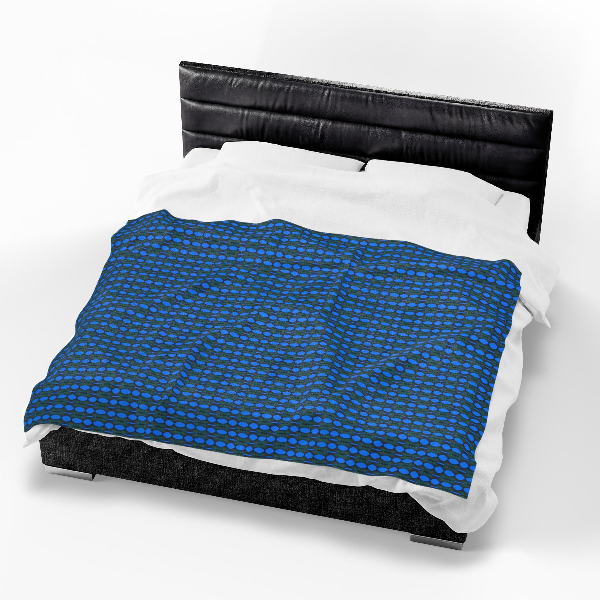 "Where Are We Going?" Blue Pixel Pattern Velveteen Plush Blanket — Soft Retro Geometric Throw
