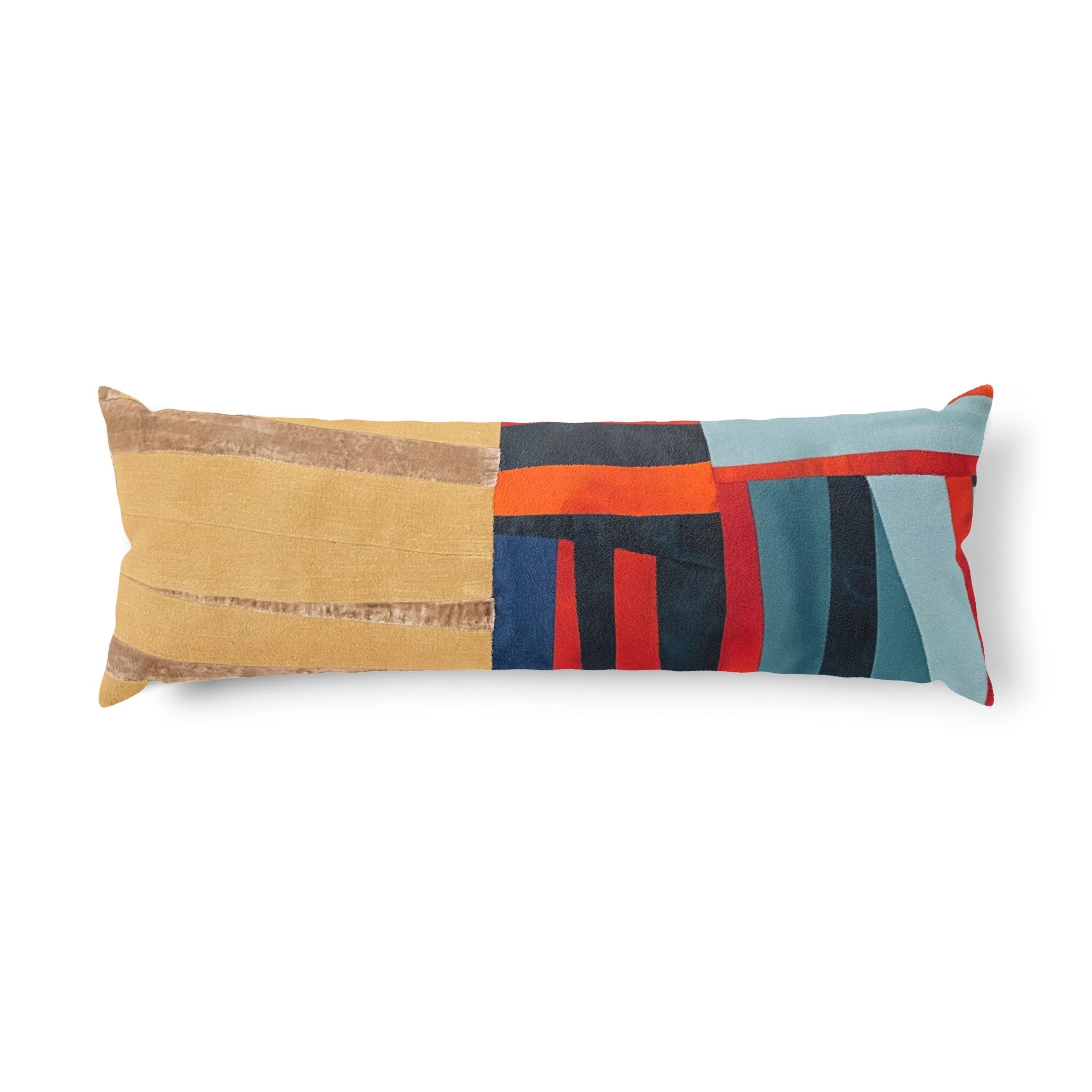 "Hannah and Samuel" Quilt Block, Blue and Yellow - Abstract Stripe Body Pillow — Colorful Geometric Lumbar Cushion