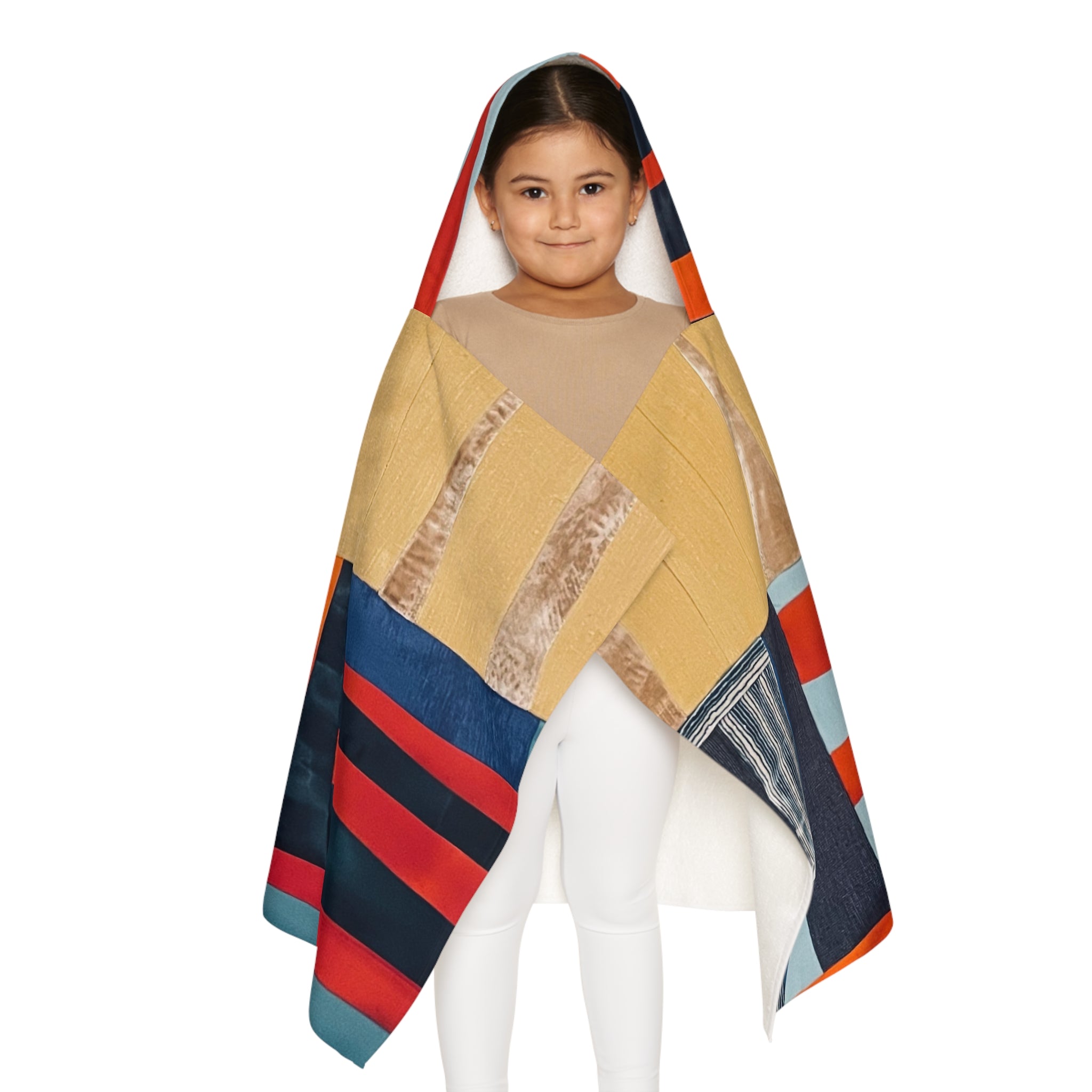 "Hannah and Samuel" Abstract Geometric Youth Hooded Towel – Colorful Stripes & Blocks