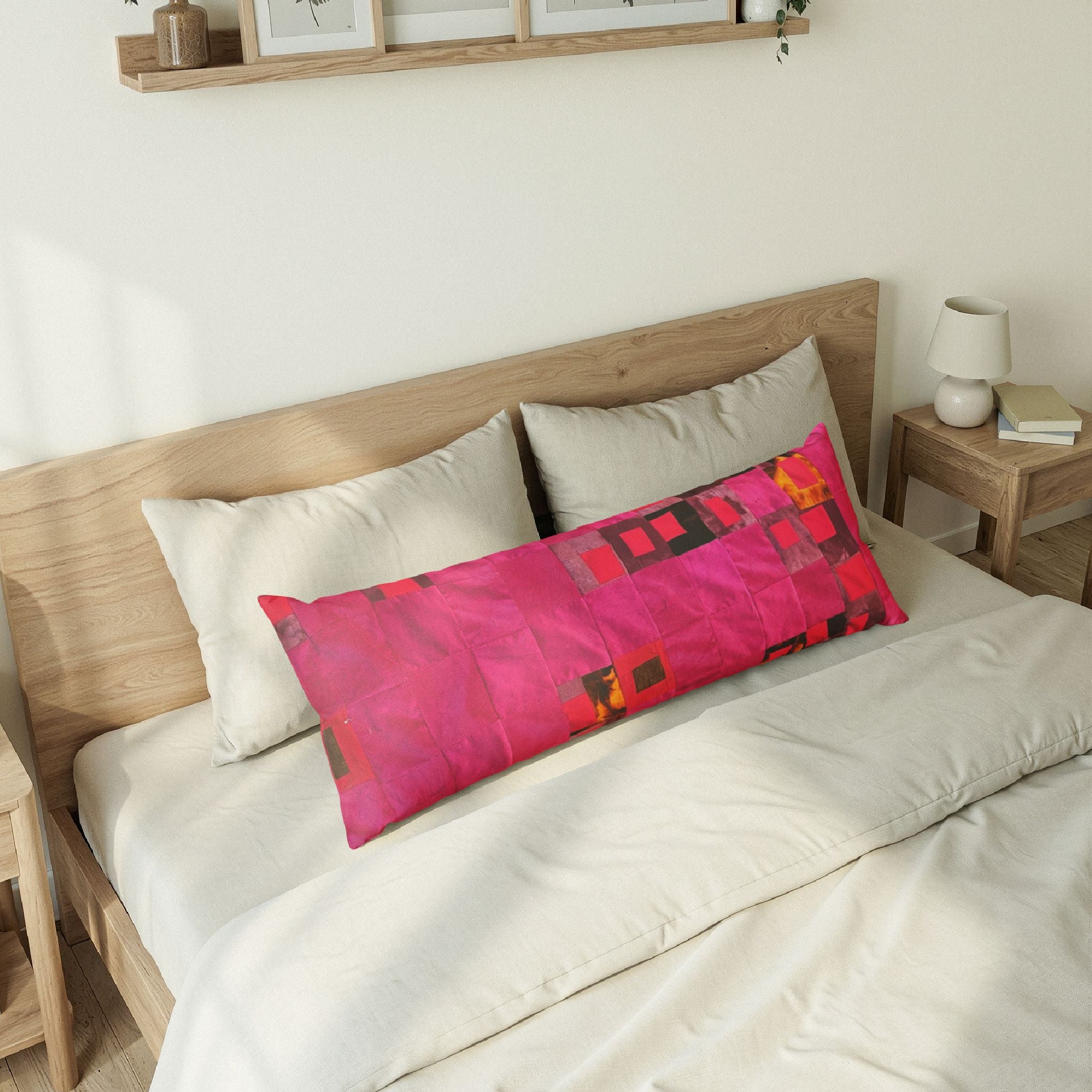 "Lela" Hot Pink Patchwork Body Pillow — Modern Geometric Accent for Bedroom & Lounge